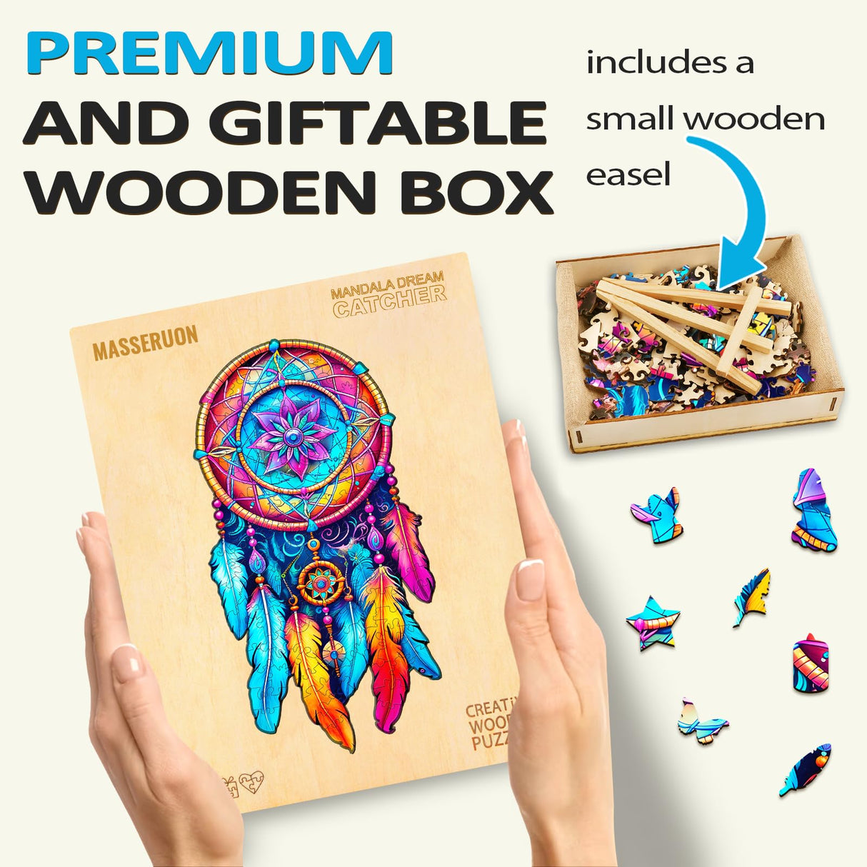 masseruon Mandala Puzzles for Adults, 190 Piece Puzzles for Adults-Mandala Dream Catcher(L,14.2x7.4inches), Unique Round Jigsaw Puzzles, Creative Colorful Shaped Puzzles masseruon