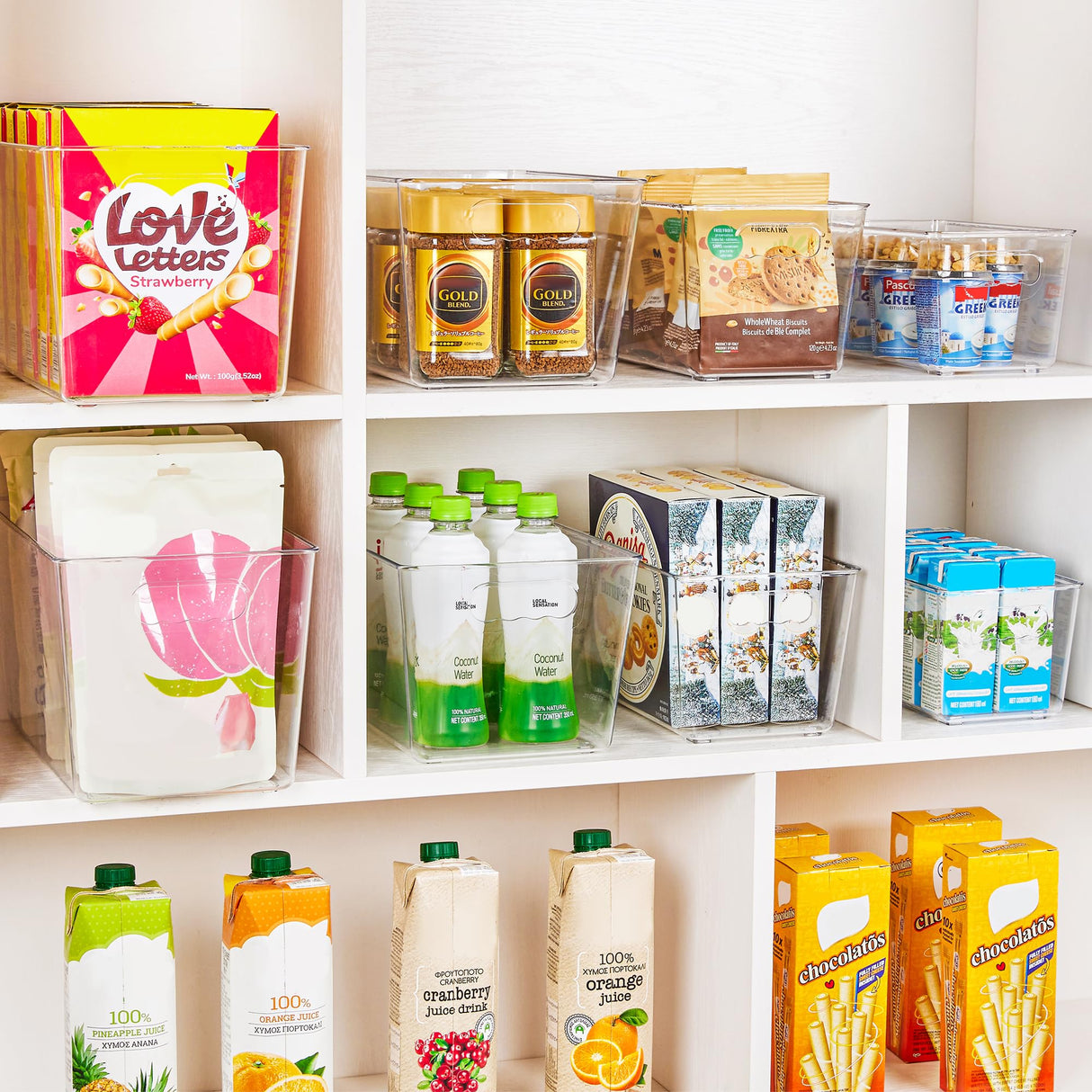 YIHONG 6 Pack Clear Pantry Organizer Bins, Plastic Containers with Handle for Kitchen,Freezer,Cabinet,Closet,Bathroom Under Sink Storage YIHONG