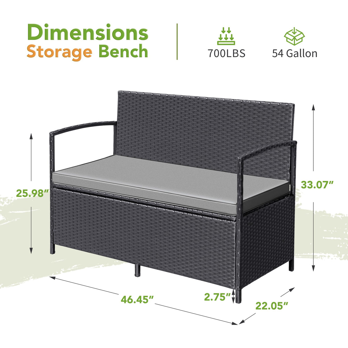 Greesum Patio Loveseat PE Rattan Wicker Outdoor Furniture with Soft Cushions & Built-in Storage Space for Lawn Garden Backyard, Black Greesum