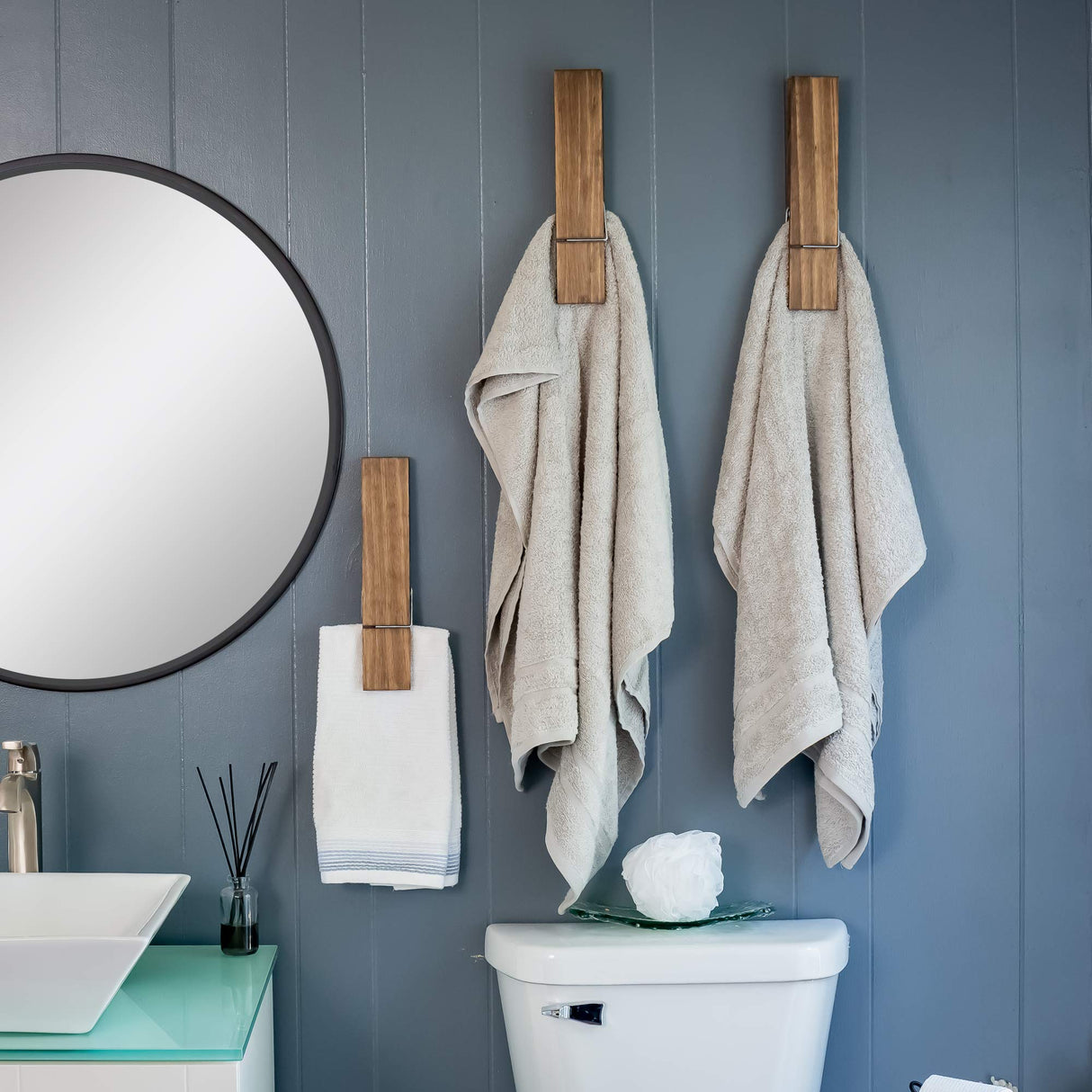 Giant Clothespin Bathroom Towel Holder | Huge 12” Clothes pin | Farmhouse bathroom décor | Laundry room or nursery décor | Towel Rack or Hook | Bathroom Accessories wall décor (Dark Walnut) BARWOOD