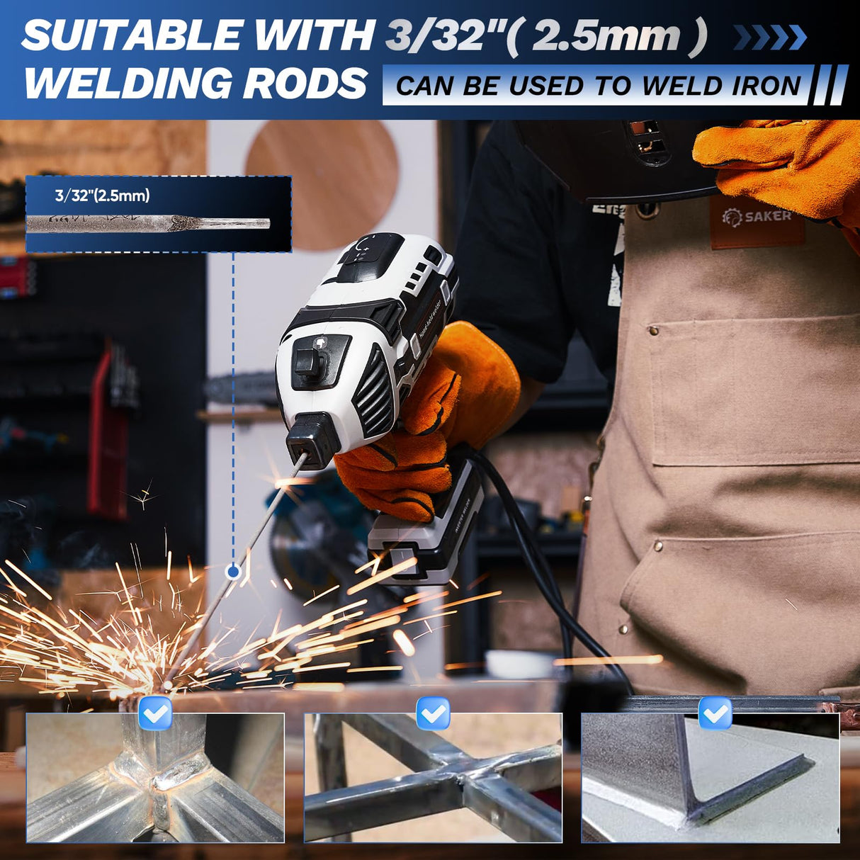 Saker Portable Electric Welding Machine,110V Portable Welder Handheld with IGBT Inverter 5 Variable Current Adjustment,Portable ARC Welder Gun, Fits for 3/32" Wire Rods (Grey) Saker