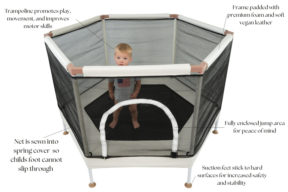 Square House Kids Trampoline, Aesthetic Indoor and Outdoor Toddler Trampoline with Safety Net, Basketball Hoop, 220lb Capacity, Ultra Safe No-Gap Design, Gifts for Boys & Girls (Sand, 5 FT) Square House