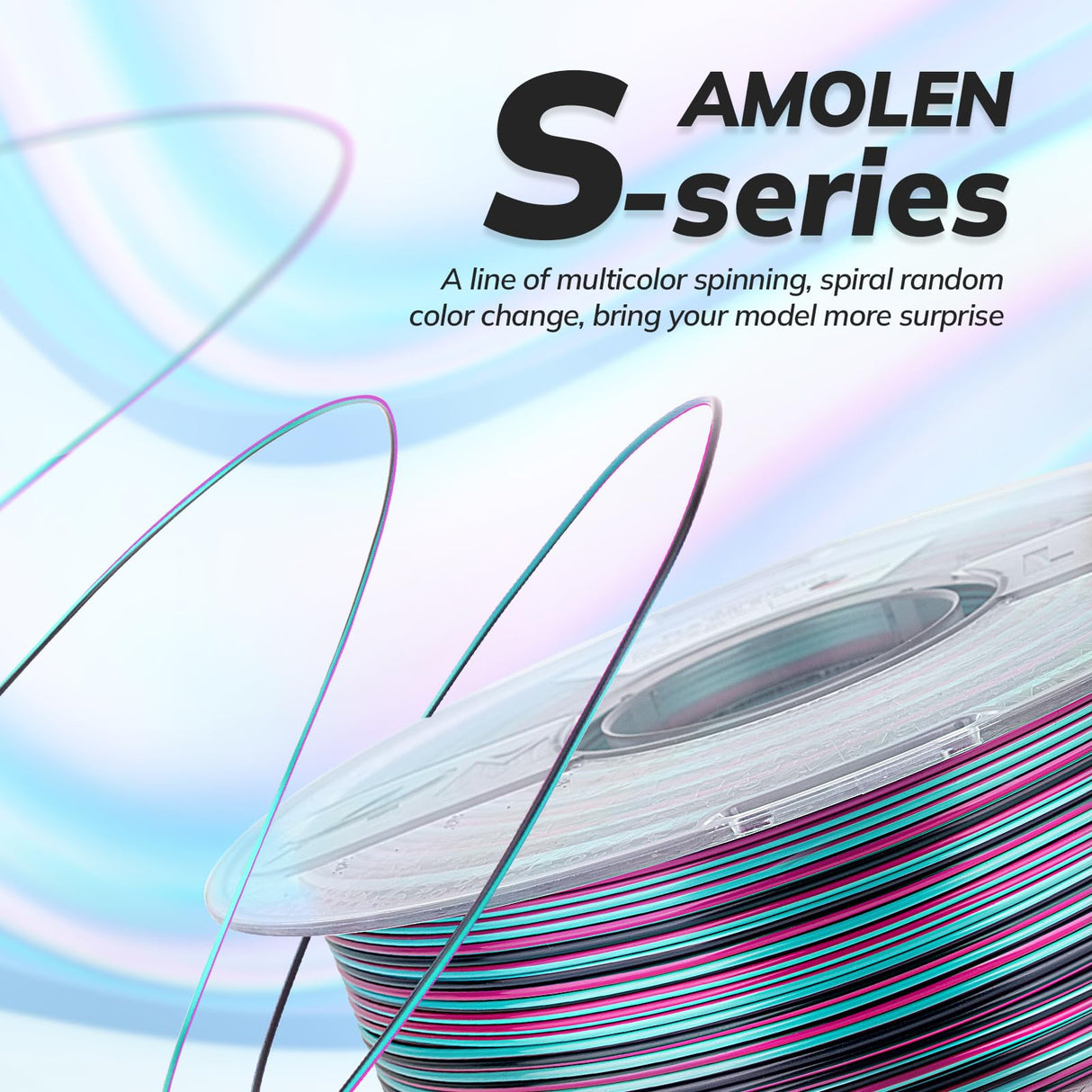 AMOLEN Silk PLA 3D Printer Filament, Shiny Multicolor Rainbow PLA Filament 1.75mm, Fast Color Change PLA 3D Printing Filament for Most FDM 3D Printer, Black Turquoise Magenta, 1kg (2.2lbs) AMOLEN