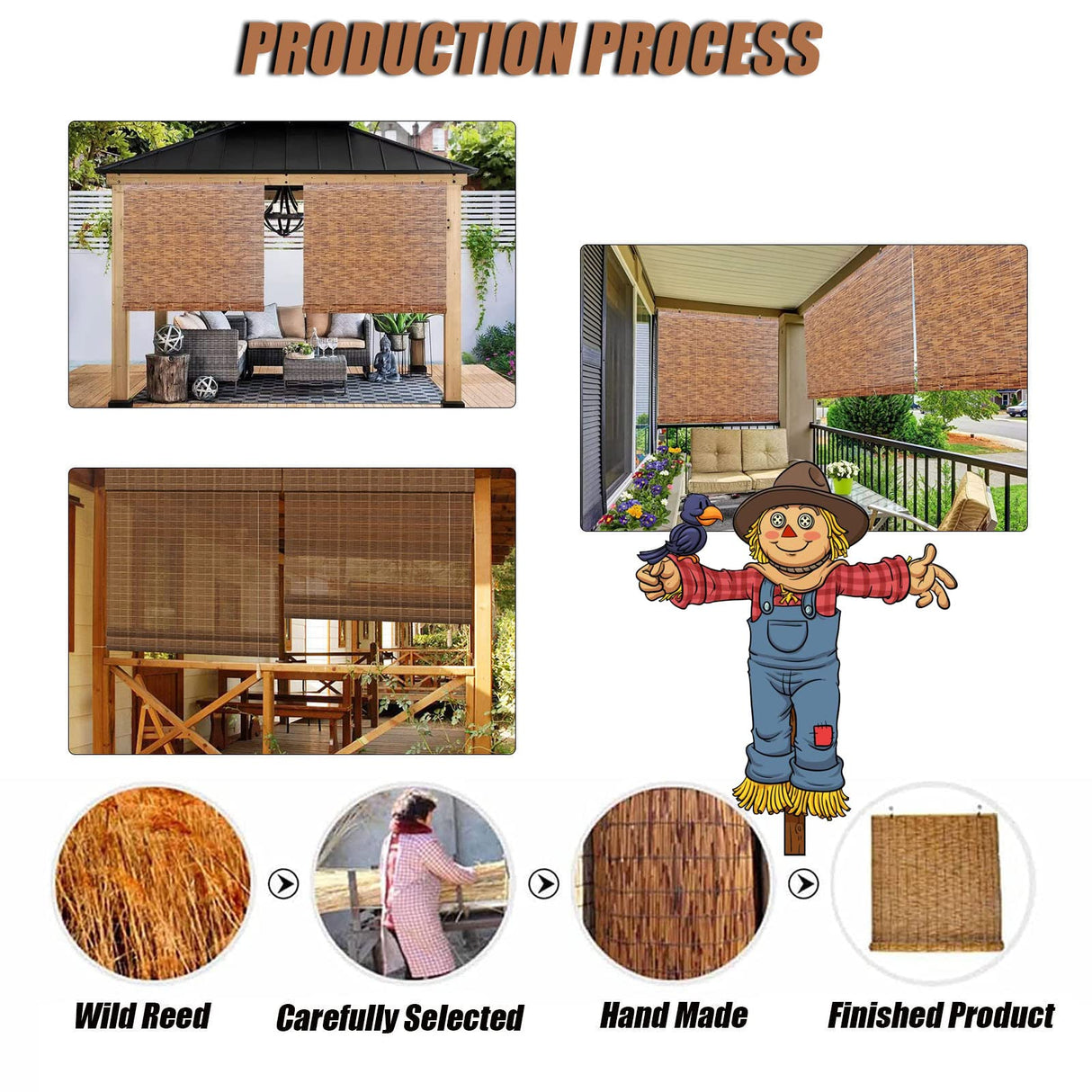 Bamboo Blinds for Outdoor Patio Bamboo Roll Up Shades Bamboo Shades for Patio, Outdoor Blinds for Porch Bamboo Roll Up Blinds Patio Shades Roll Up Outdoor 26×59in(W×H) Brown OCAZI