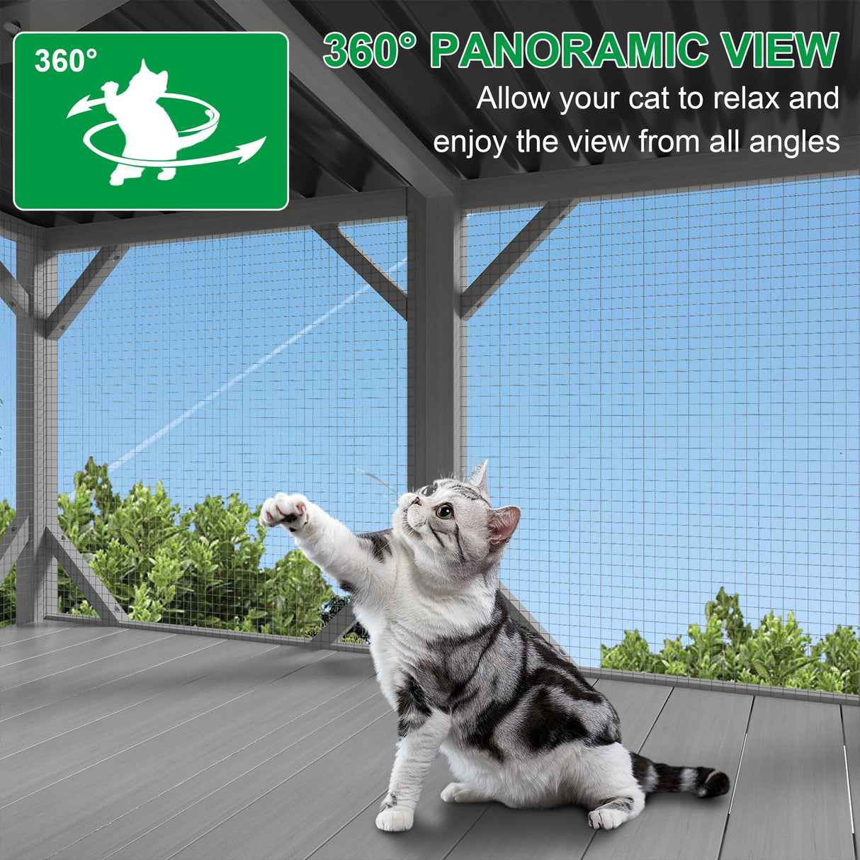 UNORME Cat Window Enclosure for Large Cats | 55lbs Heavy-Duty Outdoor Catio | 270° Panoramic View, Weatherproof & Scratch-Resistant | Plastic-Wood Easy Assembly UNORME