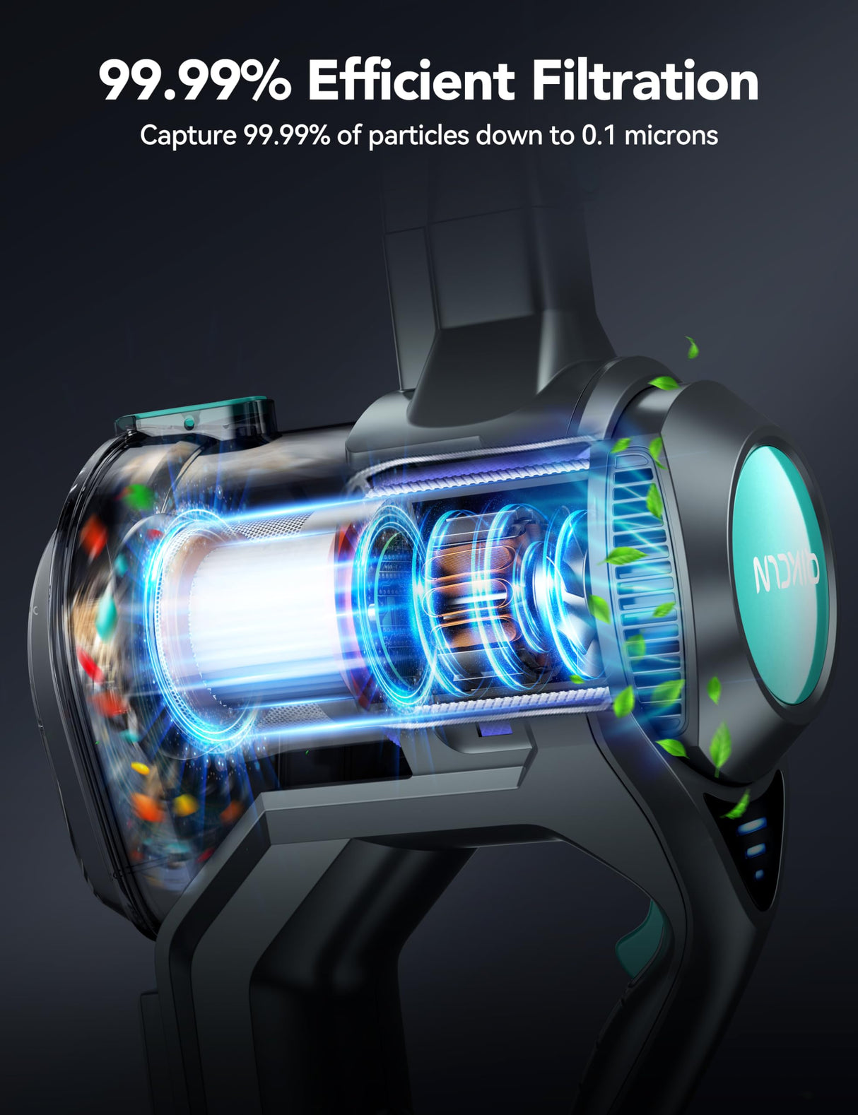 QikCln Cordless Vacuum Cleaner, 8-in-1 Powerful Vacuum Cleaners for Home with 1.3L Large Capacity, 2 Modes & 30Mins Runtime, Rechargeable Stick Vacuum for Pet Hair Hardwood Carpet - Green QikCln