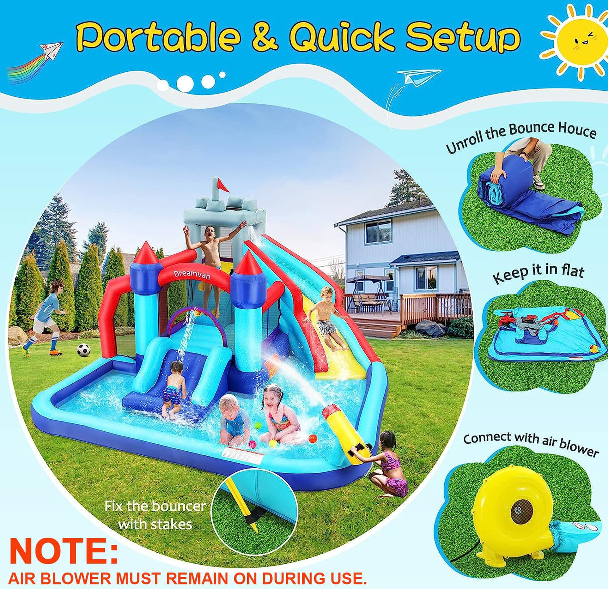 Wesoky Bounce House Water Slide for Kids, 10 in 1 Big Waterslide Inflatable Water Park with Splash Pool Long Slide Sprinkler Blower, Blow up Water Slides Bounce House for Kids Backyard Bouncy Castle Wesoky