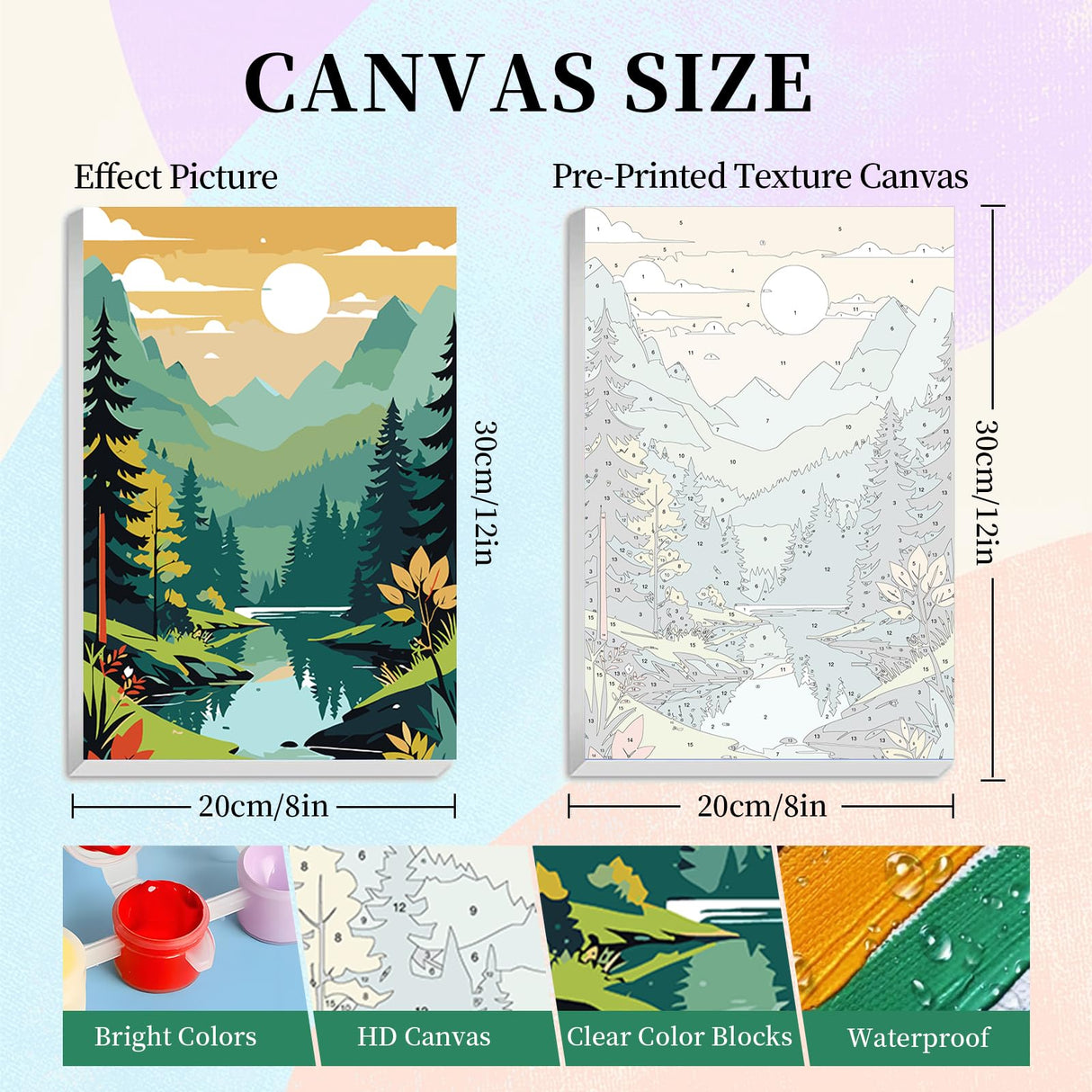 4 Pack Framed Paint by Numbers Kit for Adults with Wooden Easel, Landscape Sunset Paint by Numbers with Frame for Beginner, Mountains Lake Adult Paints by Number Kits on Canvas Framed 8 x 12 Inch Camocin