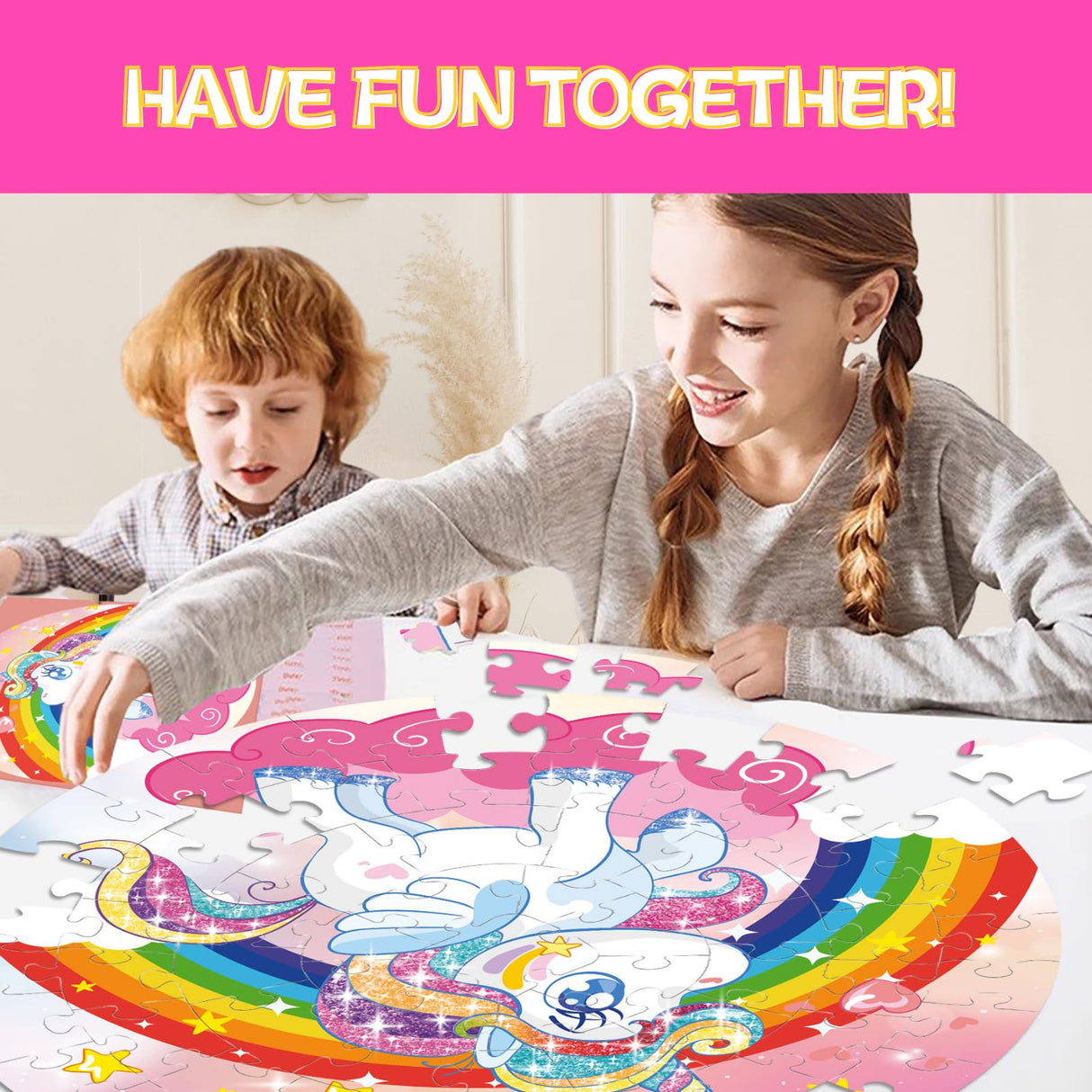 Unicorn Floor Puzzle for Kids Ages 3-5 Years Old: 70 Pieces Large Jigsaw Puzzles for Toddlers 4-8 Learning Educational Development Toys Game Girls Christmas Birthday Easter Gift FunPaxido