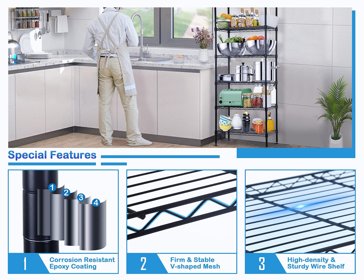 6-Tier Metal Wire Shelving Unit Snack Shelf Height Adjustable Storage Rack NSF Certified Storage Shelves 900 Lbs Capacity Standing Utility Shelf for Laundry Kitchen Pantry Garage Organization Capacmkseh