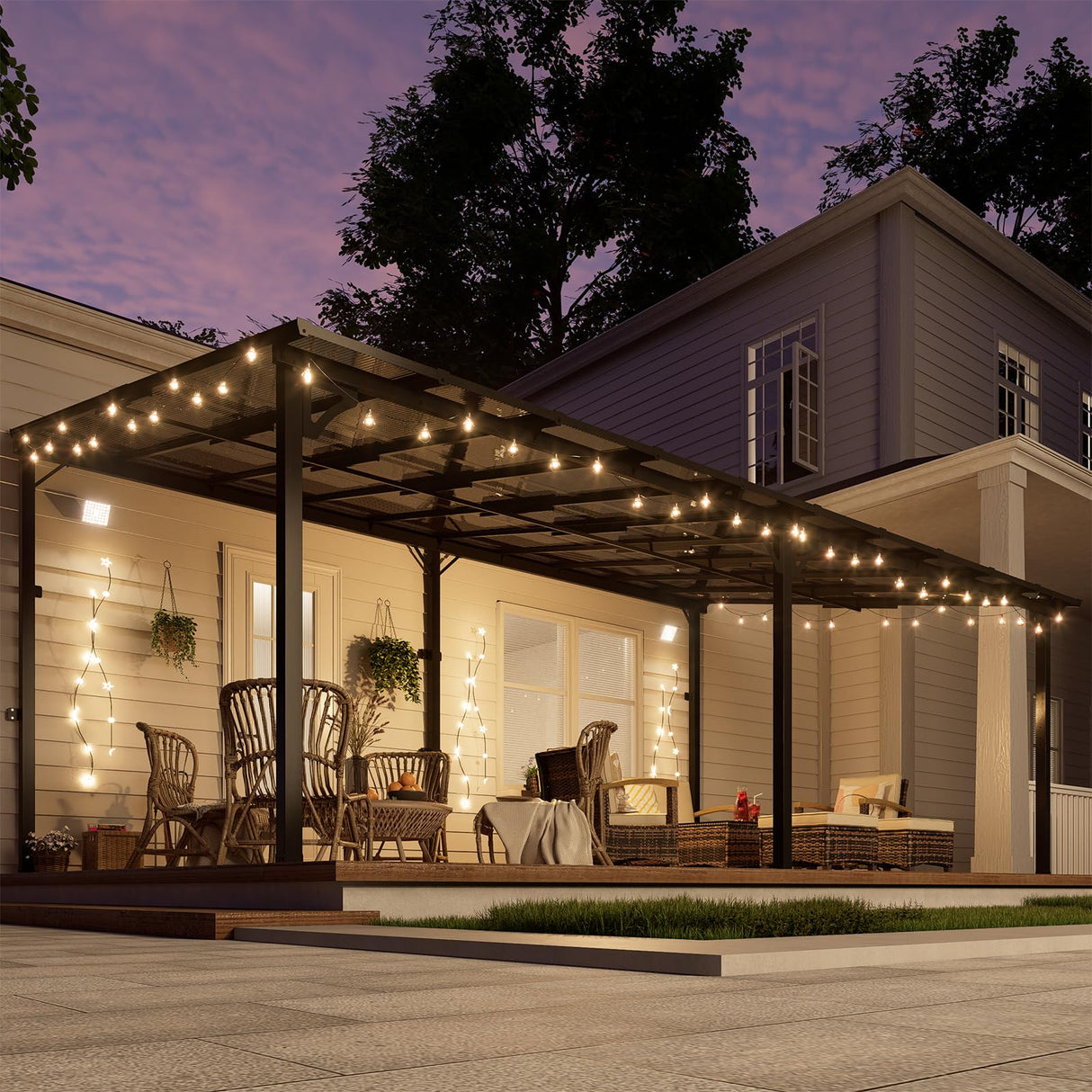 MEISSALIVVE 12' x 20' Wall Mounted Gazebo, Outdoor Pergola Gazebo, Lean to Metal Awnings Gazebos, Gazebo Pergola with Sloped Roof, Outdoor Patio Gazebo Awning, Black MEISSALIVVE