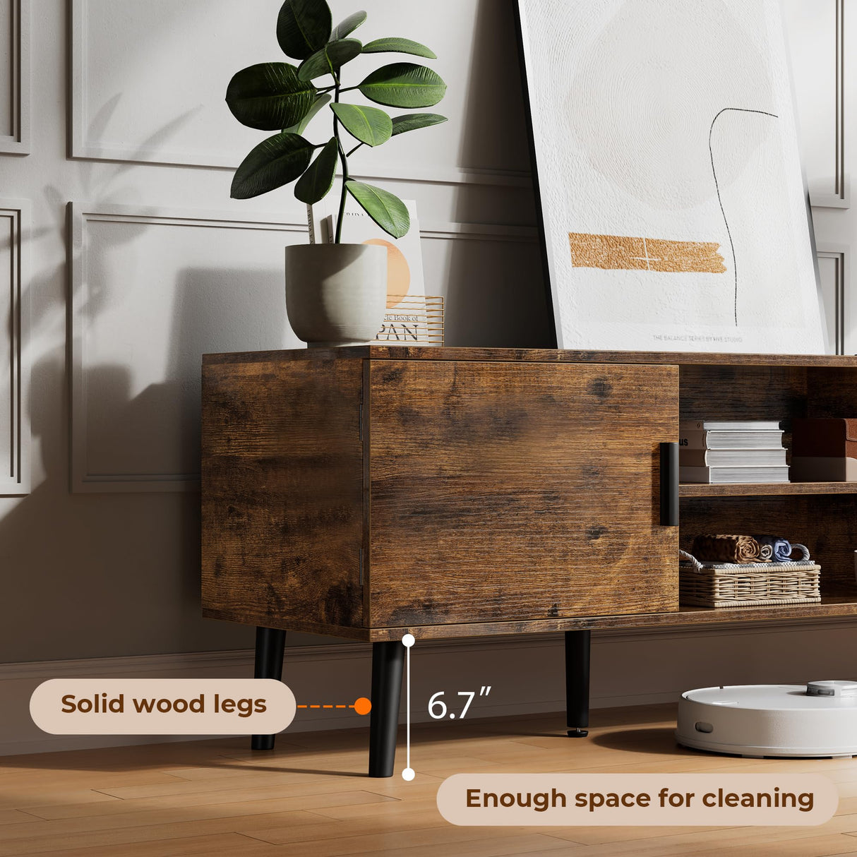 SUPERJARE TV Stand for 55 Inch TV, Entertainment Center with Adjustable Shelf, 2 Cabinets, TV Console Table, Media Console, Solid Wood Feet, Cord Holes, for Living Room, Bedroom, Rustic Brown SUPERJARE