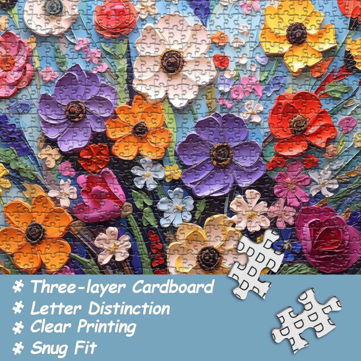 PICKFORU Colorful Flower Puzzles for Adults 1000 Pieces, Unique Floral Mosaic Puzzles Art Painting, Spring Garden Plant Puzzles, Impossible Hard Challenging Puzzle PICKFORU
