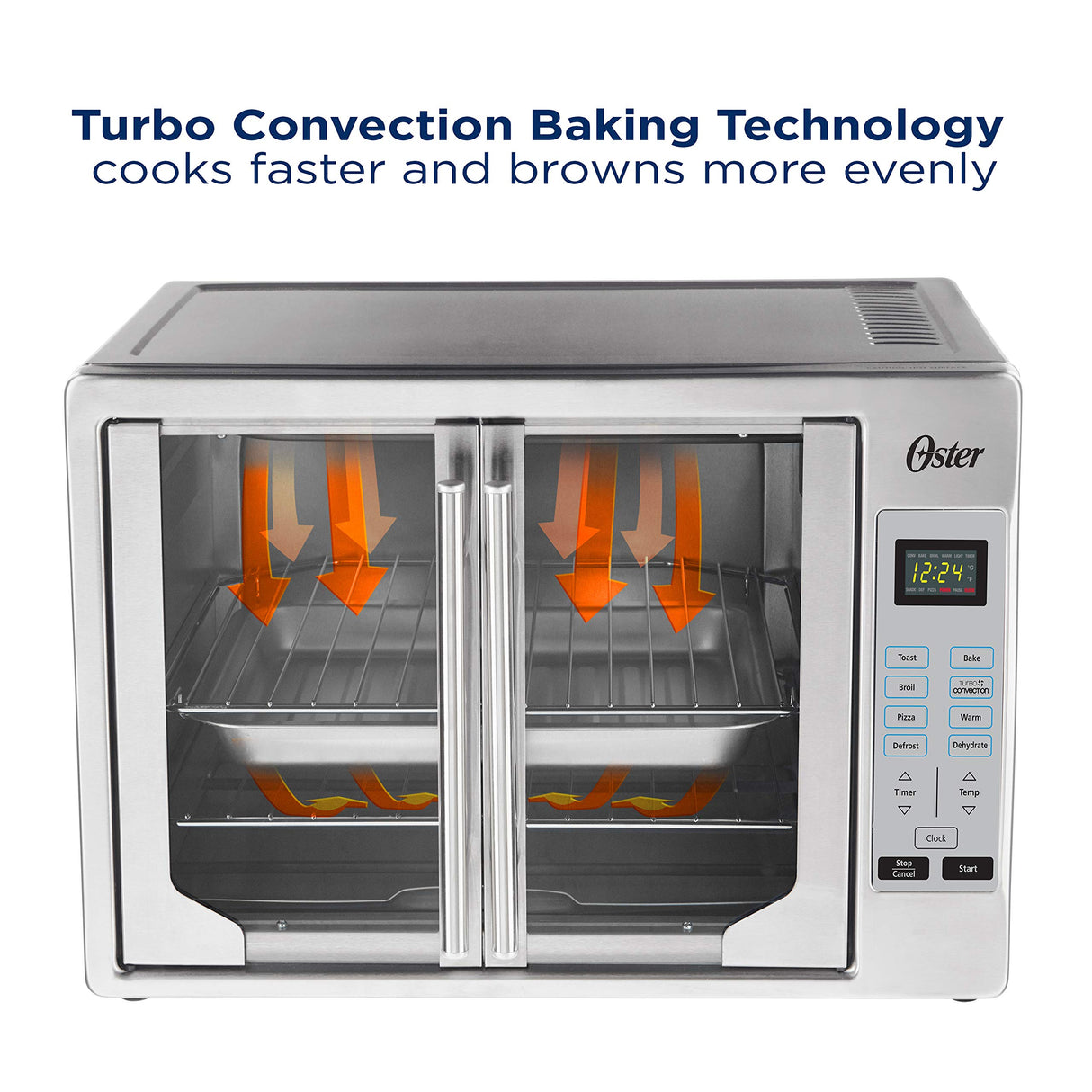 Oster Convection Oven, 8-in-1 Countertop Toaster Oven, XL Fits 2 16" Pizzas, Stainless Steel French Door Oster