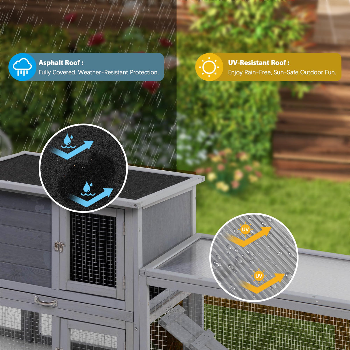 COZIWOW Rabbit Hutch Outdoor, 94.5" Extra Large Bunny Hutch, 2-Story Wooden Rabbit Cage Indoor for 2 or More Bunnies with Pull-Out Tray & Weatherproof Roofs (Grey) COZIWOW