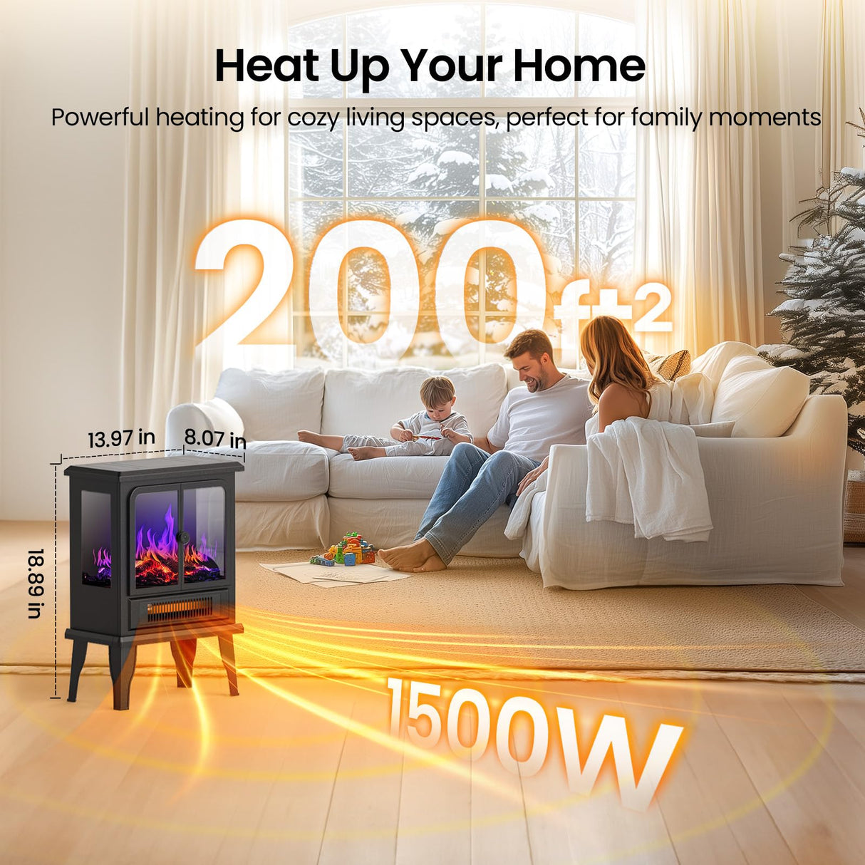 Air Choice Electric Fireplace Heater, 18.9" FreeStanding Fireplace Stove with 3D Flame, 750W/1500W Indoor Space Heater with Overheating Protection, Electric Heating for Living Room, Bedroom Air Choice