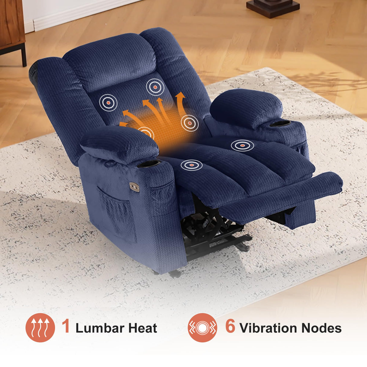 MCombo Zero Gravity Power Recliner Chair with Heat and Vibration Massage, Reclining Chair with USB & Type C Ports, Cup Holders for Living Room, Fabric 6079 (Navy Blue Medium 21.2" Seat Width) MCombo
