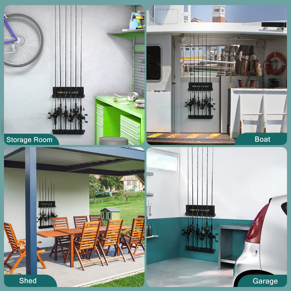 Topline Tackle 2 Set Vertical Fishing Rod Holders for Garage, Wall Mounted Fishing Pole Holders, Fishing Rod Rack for Storage 12 Rods Topline Tackle