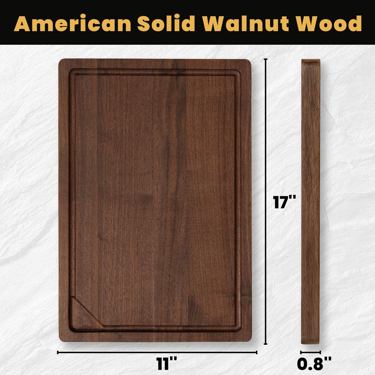 17” Walnut Cutting Board, Wooden Cutting Boards for Kitchen, Large Butcher Block Cutting Board, Large Cutting Board, Wood Cutting Boards for Kitchen with Juice Groove and Handles, Gift for Christmas Heimlove