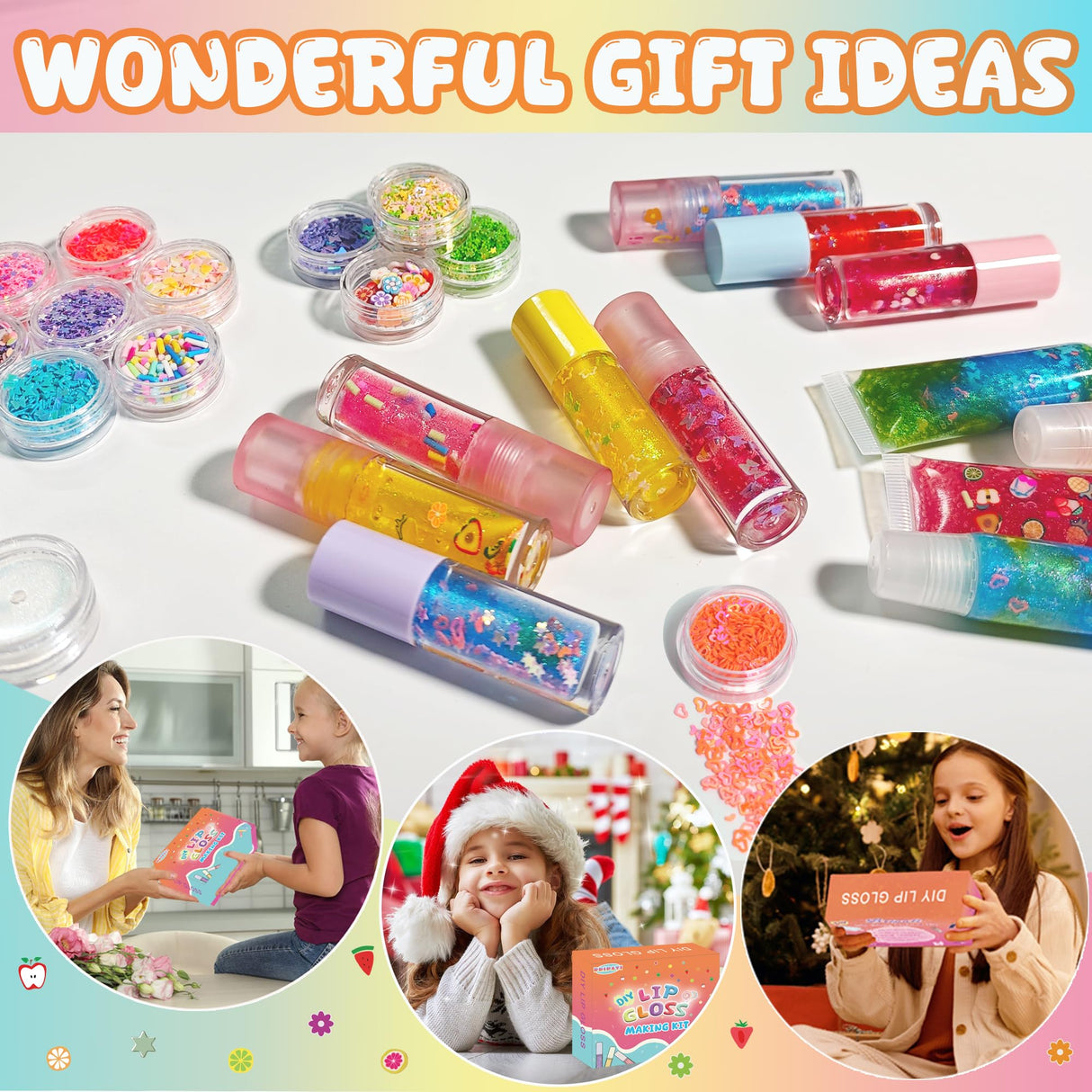 BRIPATI DIY Lip Gloss Making Kit - All-in-One to Make Your Own Lip Care Gloss Set with Clear Base, Pigments, Glitter, Tubes, Fun Creative Gift for Women Girls Makeup Lovers in Christmas Birthdays BRIPATI
