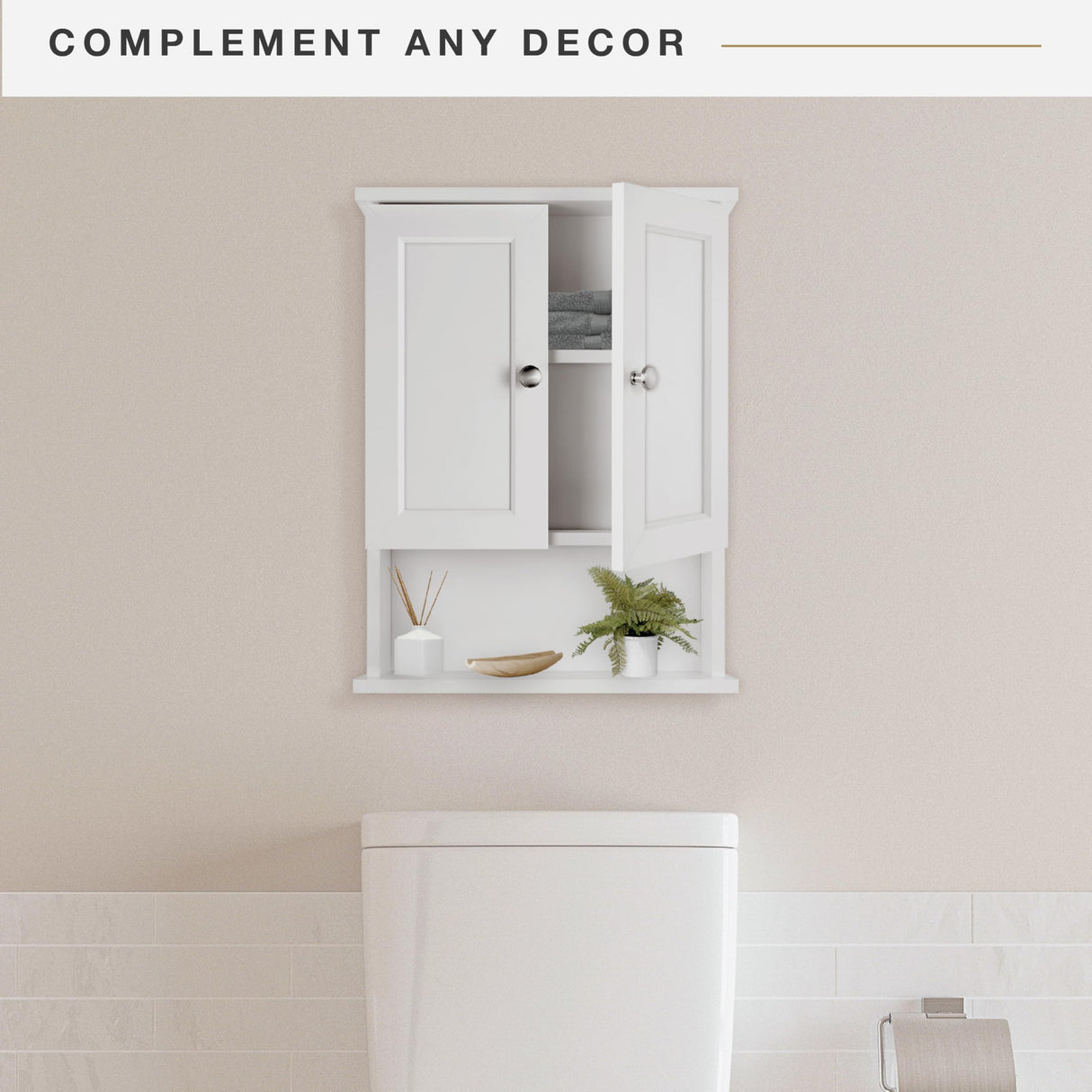 MCS 23x18 White Medicine Cabinet Organizer, Wall Mounted 2-Door Bathroom Cabinet for Over-The-Toilet Storage, Bathroom Furniture & Restroom Organizer MCS