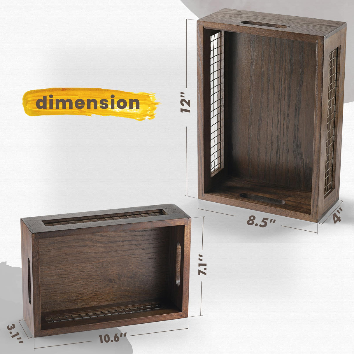 NAGAWOOD Wooden Countertop Baskets Set of 2 for Kitchen, Bathroom, Pantry|Wall Mount Upgrade with Full Accessories| Rustic Nesting Boxes|Wooden Organizer Crates for Fruit, Vegetables, Produce, Bread NAGAWOOD