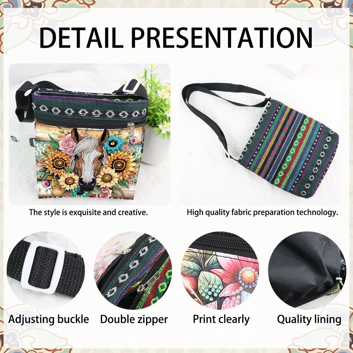 5D DIY Diamond Painting Shoulder Bag for Adults - Sunflower & Horse Design, Special Shape Crystal Rhinestone Art Handbag, Partial Diamond Art Craft Kit, Stylish Gift for Women antor