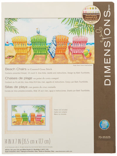 Dimensions Colored Beach Chairs Counted Cross Stitch Kit, 14 Count Light Blue Aida, 7'' x 14''