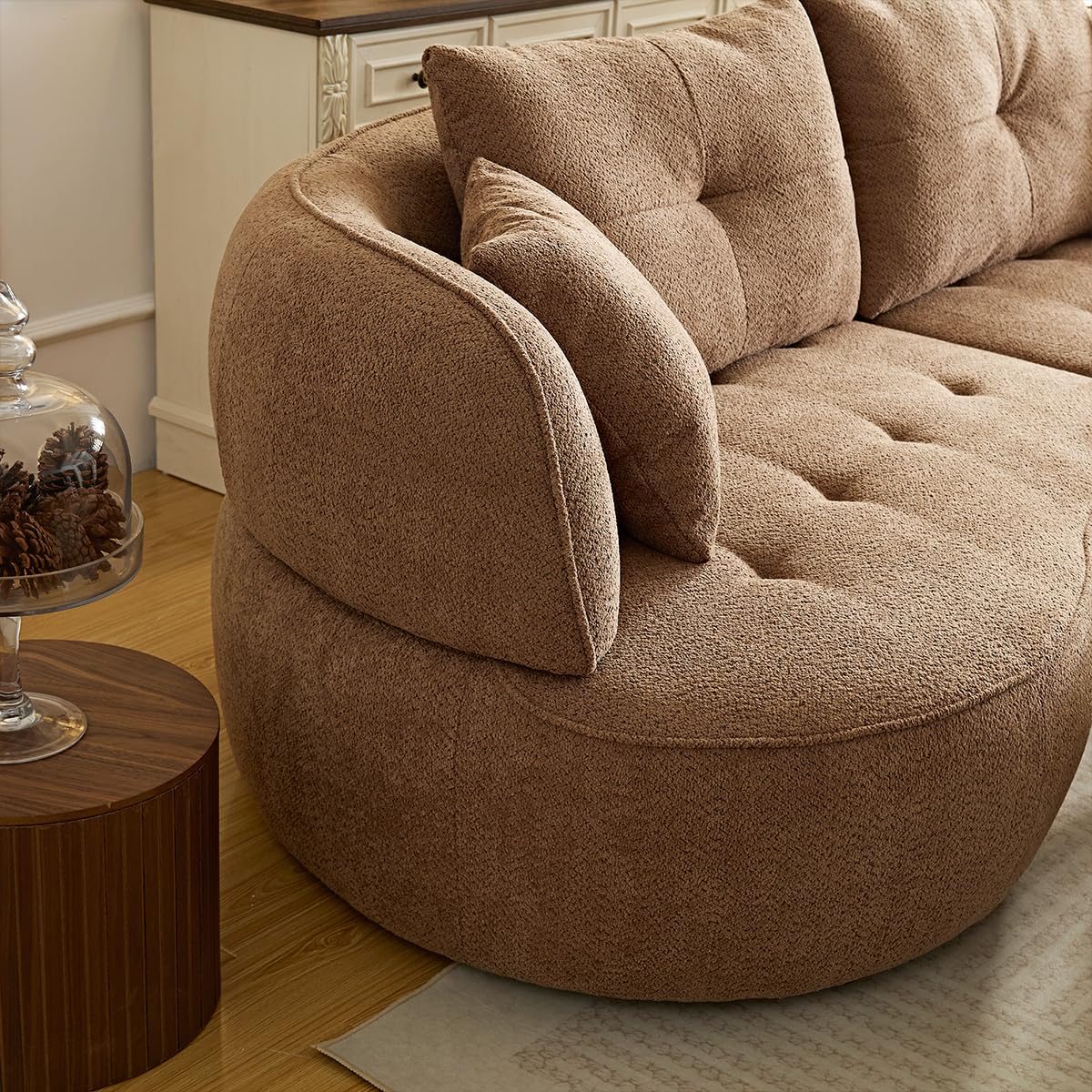 109" Sectional Curved Sofa, Boucle Fabric Upholstered Modern Couch, Oversized 3 Seater Minimalist Comfy Modular Deep Seat Sofas Set for Living Room, Home Office, Bedroom, Apartment, Camel M MEETAKING