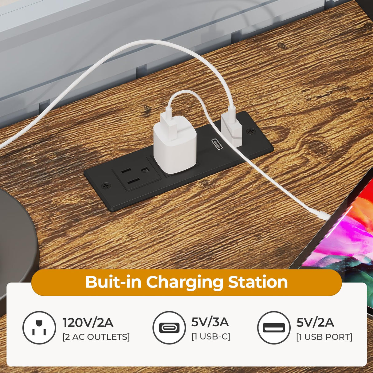 ADORNEVE Loft Bed Full Size with U-Shaped Desk, 6 Storage Drawers, Power Outlet, LED Metal Loft Bed with 2 Storage Shelves, Bed with Safety Guardrail & Ladders, No Box Spring Needed, Rustic Brown ADORNEVE