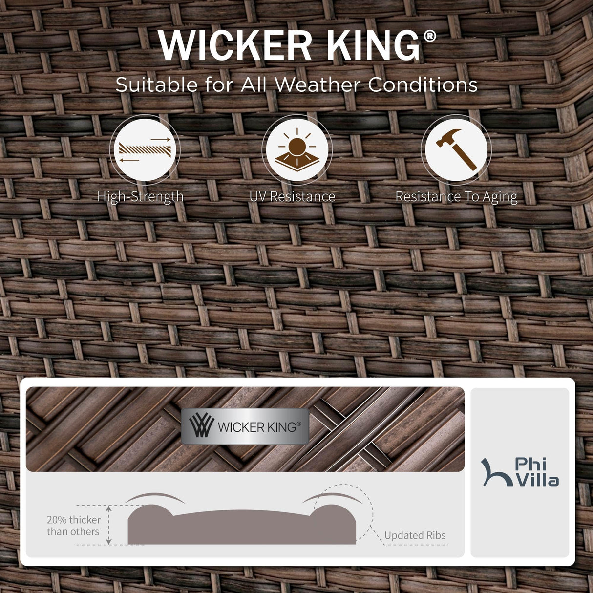 PHI VILLA 10-Piece Wicker Patio Furniture Set, Outdoor Half-Moon Curved Sectional Sofa with 4 Ottomans, 2 One Armrest Seats, 1 Armless Sofa, Large Conversation Seating for Garden or Backyard,Aqua Blue PHI VILLA