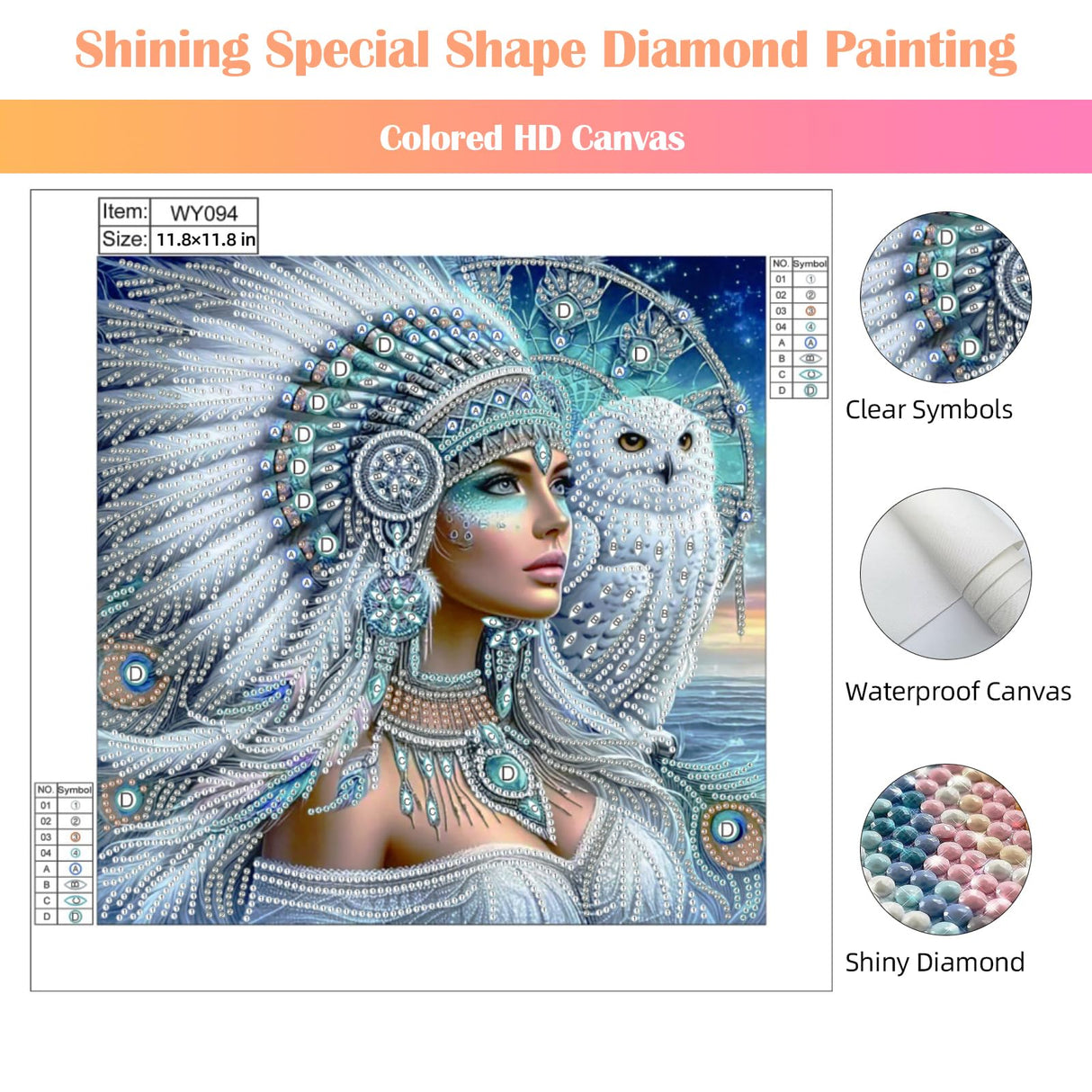 SuuTang Special Shape Diamond Art Kits for Adults Beginners, Native Indian 5D Diamond Painting Kits for Animals Owl, DIY Crystal Rhinestones Gem Art, Home Wall Decor Gift, 12x12in SuuTang