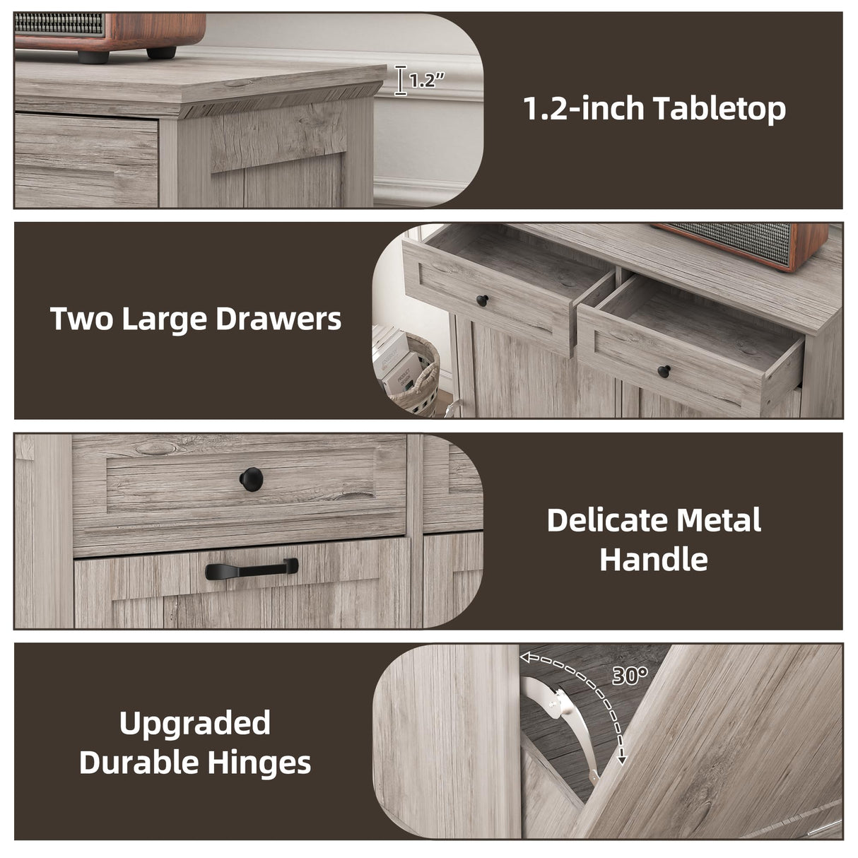 Spurgehom Double Tilt Out Trash Cabinet 13 Gallon Kitchen Waste Bins, Laundry Hamper Tilt Out Pet Proof Hidden Wooden Trash Bin for Kitchen, Grey Spurgehom