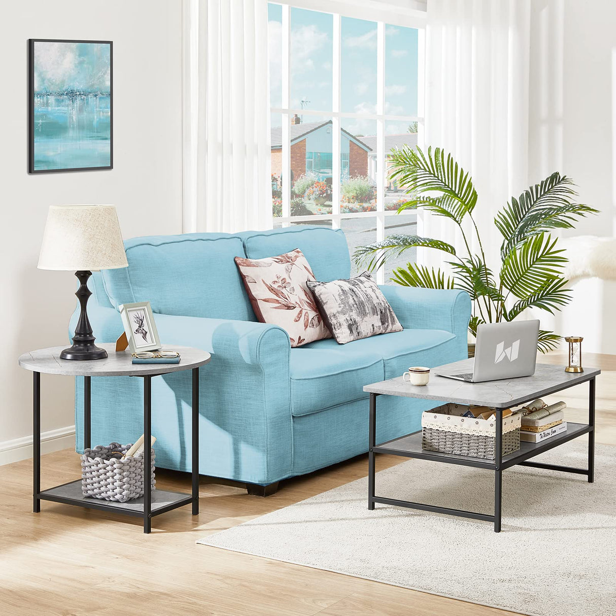 WOHOMO Coffee Table, Modern Style Coffee Tables for Living Room Marble Center Table with Storage 2 in 1Detachable Table Set,Grey Marble WOHOMO