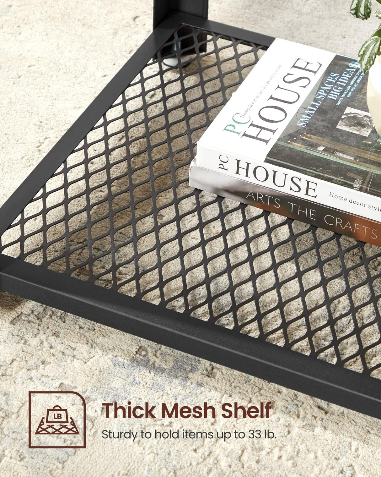 VASAGLE Side Table, 2-Tier Nightstand, End Table with Mesh Shelf, Steel Frame, Adjustable Feet, for Living Room, Bedroom, Industrial Style, Rustic Brown and Black ULET41X, 17.7 x 17.7 x 21.6 Inch VASAGLE