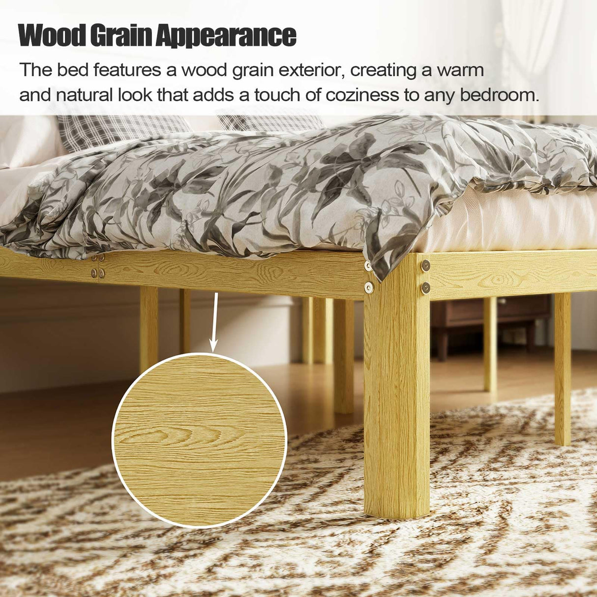 BOSRII Serenity Series Pine-Like Twin Size Metal Bed Frame, Thickened and Reinforced Heavy Duty Steel Structure with 3000 LBS Support,14 Inches High No Box Spring Needed, Easy Assembly BOSRII