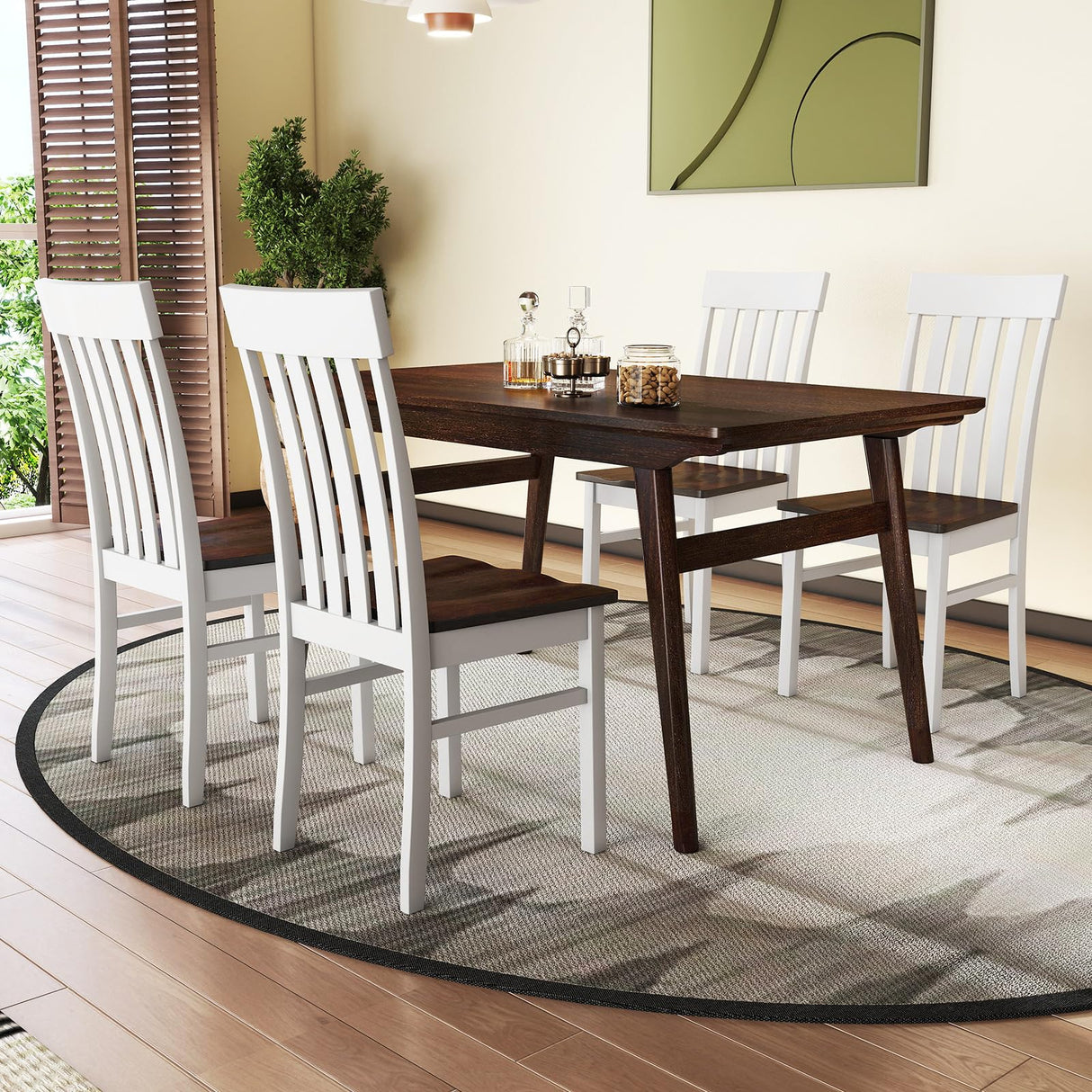 Giantex Wooden Dining Chairs Set of 2, Farmhouse Kitchen Chair with Hollowed Backrests & Rubber Wood Seats, Rustic Wood Side Chairs for Home Living Room Restaurant Giantex