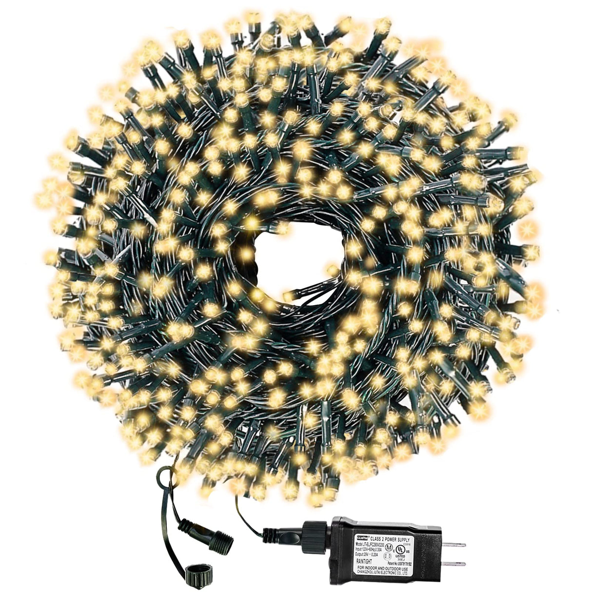 Decute 300LED Christmas String Lights Outdoor Waterproof 105FT UL Certified with End-to-End Plug 8 Modes, Warm White Indoor Starry Fairy Lights for Christmas Tree Patio Garden Wedding Party Decor Decute