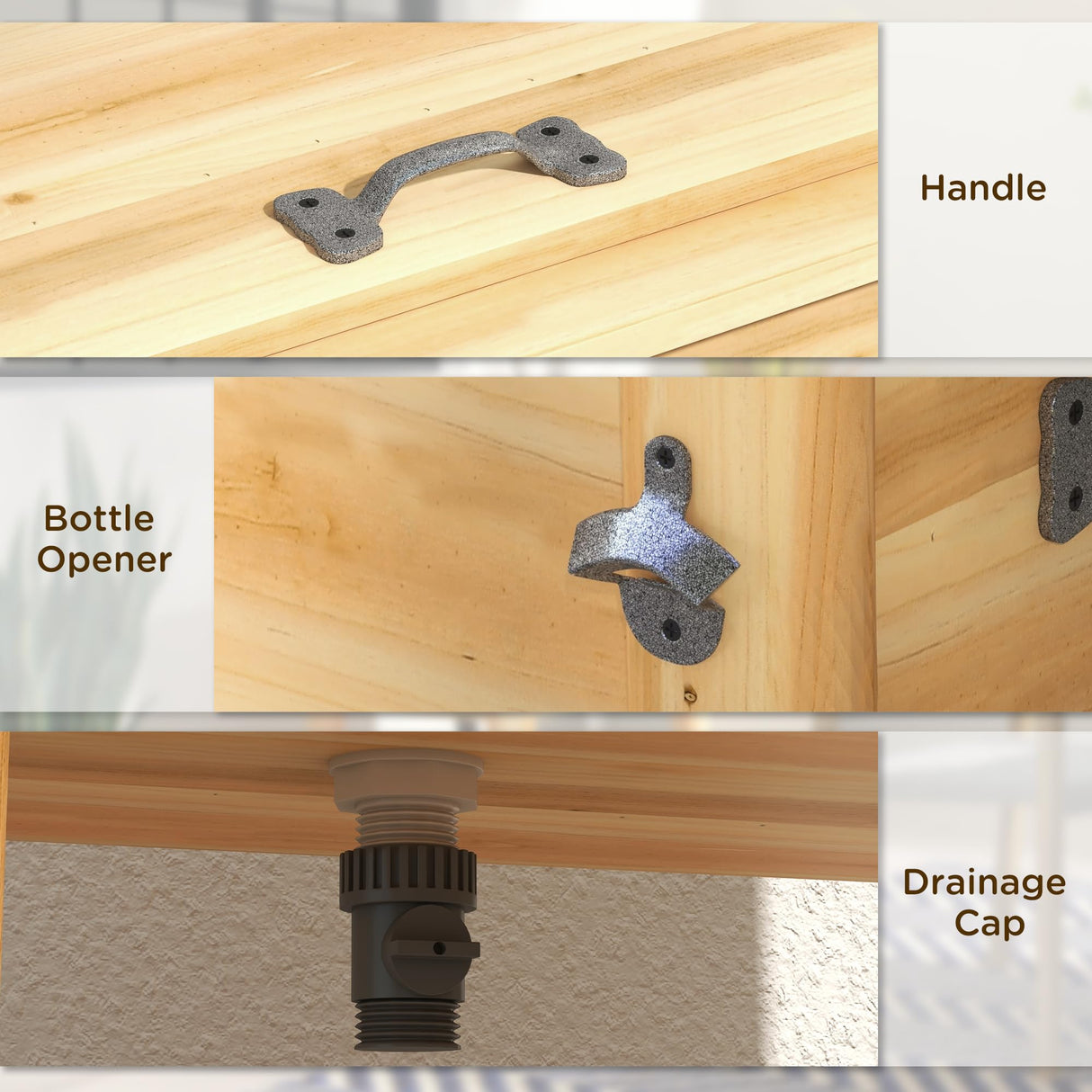 Outsunny Wooden Patio Cooler, 54Qt. Outdoor Beverage Cooler with Bottle Opener and 3 Handles for Backyard, Deck, Poolside Party, Natural Outsunny