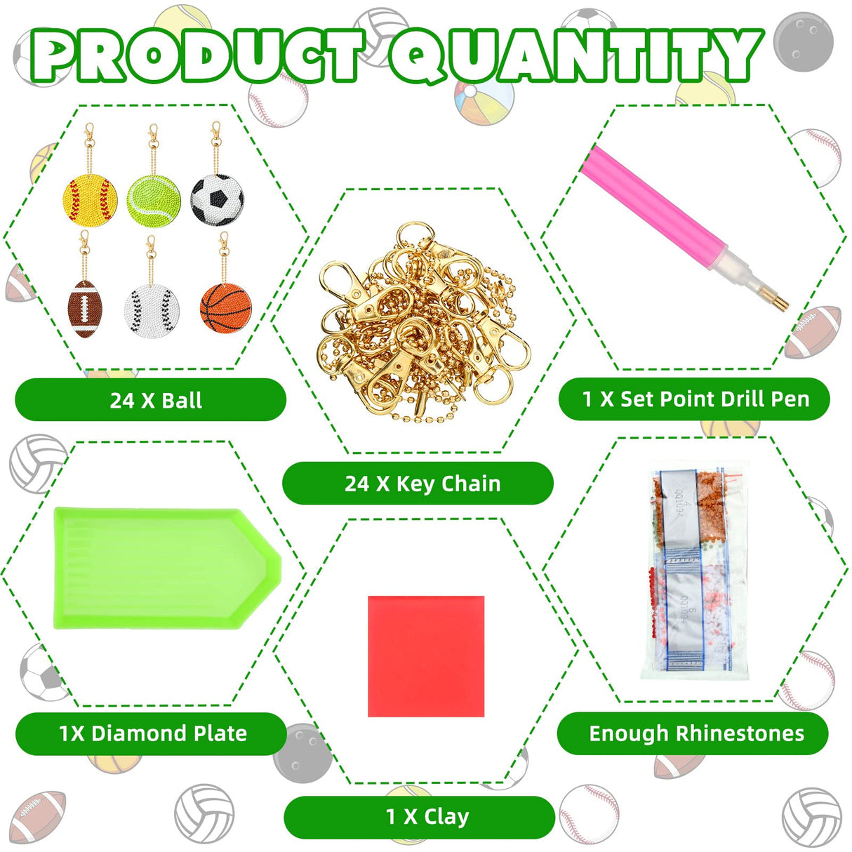 Tudomro 24 Pcs Balls DIY Diamond Art Painting Keychain Kits 5d Soccer Ball Football Drill Art Key Chain Set for Sports Tudomro