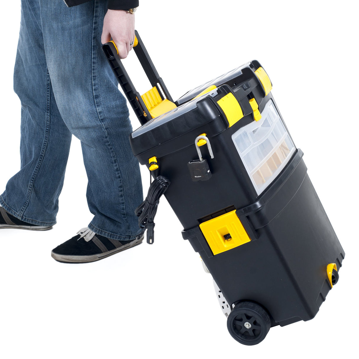 Portable Toolbox with Wheels - Stackable Tool Chest with Drawers - Mobile Utility Cart with Comfort Grip Handle and Tough Latches by Stalwart (Black) Stalwart