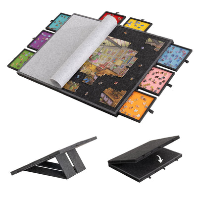Lavievert 2000 Piece Tilting & Foldable Puzzle Board with 8 Colored Drawers & Cover, Adjustable Lightweight Puzzle Plateau with Built-in Stands, Portable Jigsaw Puzzle Table with Storage for Adults