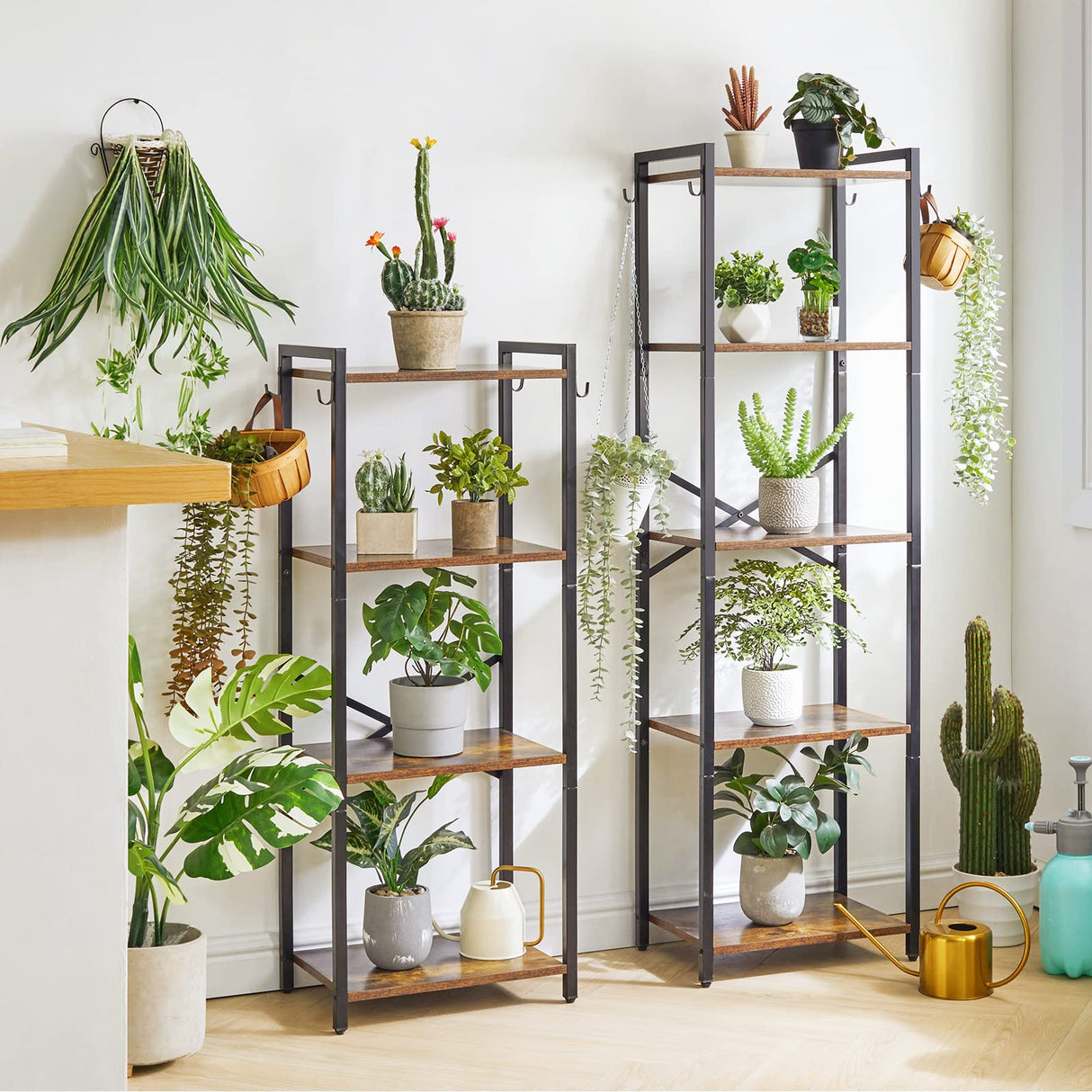 YMYNY Bookcase, 4-Tier Narrow Ladder Bookshelf, Freestanding Shelving Unit, Multifunctional Storage Rack, for Home Office Living Room Bedroom Kitchen, Plant Stand, Rustic Brown, 44*16.9*11.4"UHBC004H YMYNY