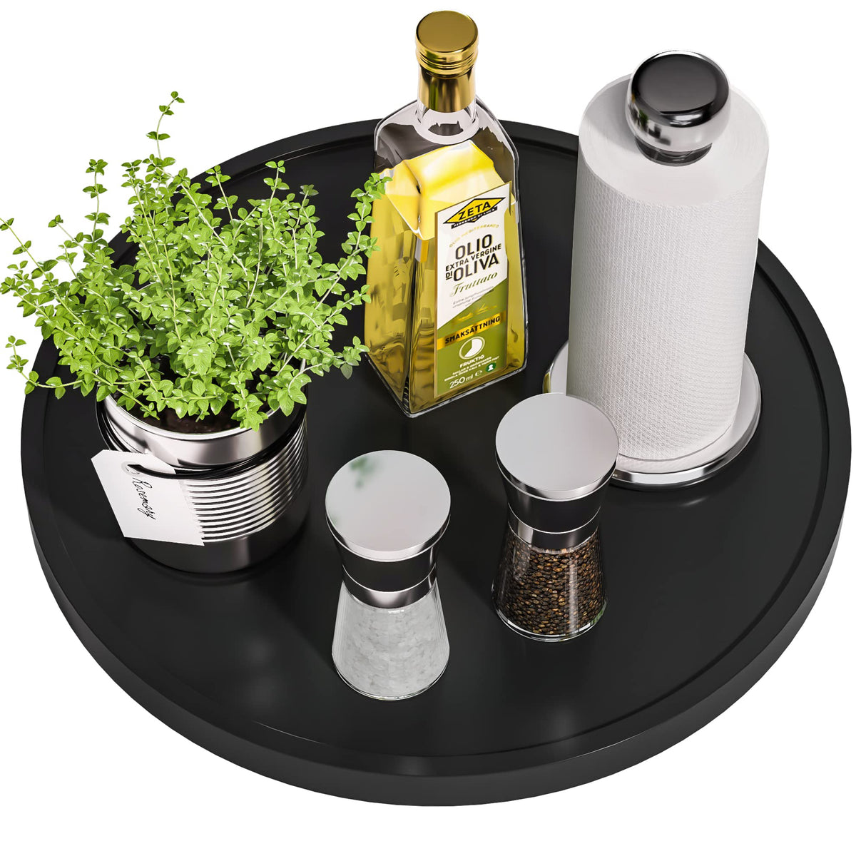 Lazy Susan Organizer, 13.2 Inch Non-Skid Bamboo Lazy Susan for Kitchen Table cabinets Closets and Kitchen Islands, Wood Turntable for Kitchen Countertop Organizer Black VeyFey