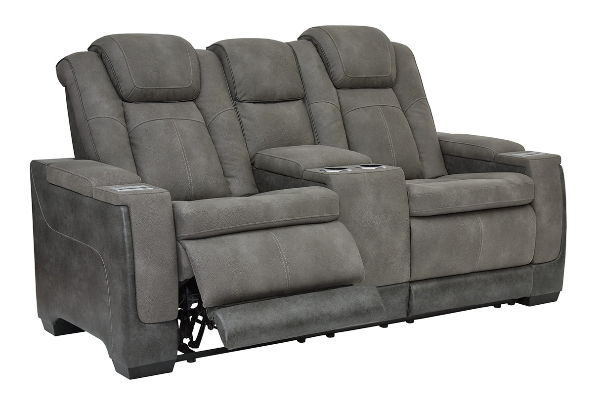 Signature Design by Ashley Next-Gen DuraPella Modern Faux Leather Power Reclining Loveseat with Console & Adjustable Headrest, Gray Signature Design by Ashley