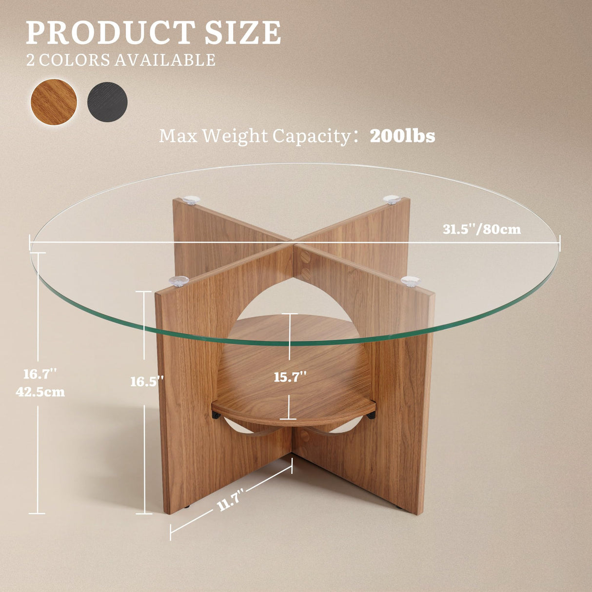 YITAHOME Round Coffee Table, 2-Tier Glass Coffee Tables with Storage, Multi-Purpose Modern Center Table or Cocktail Table for Living Room, Office, Lounge, Walnut YITAHOME