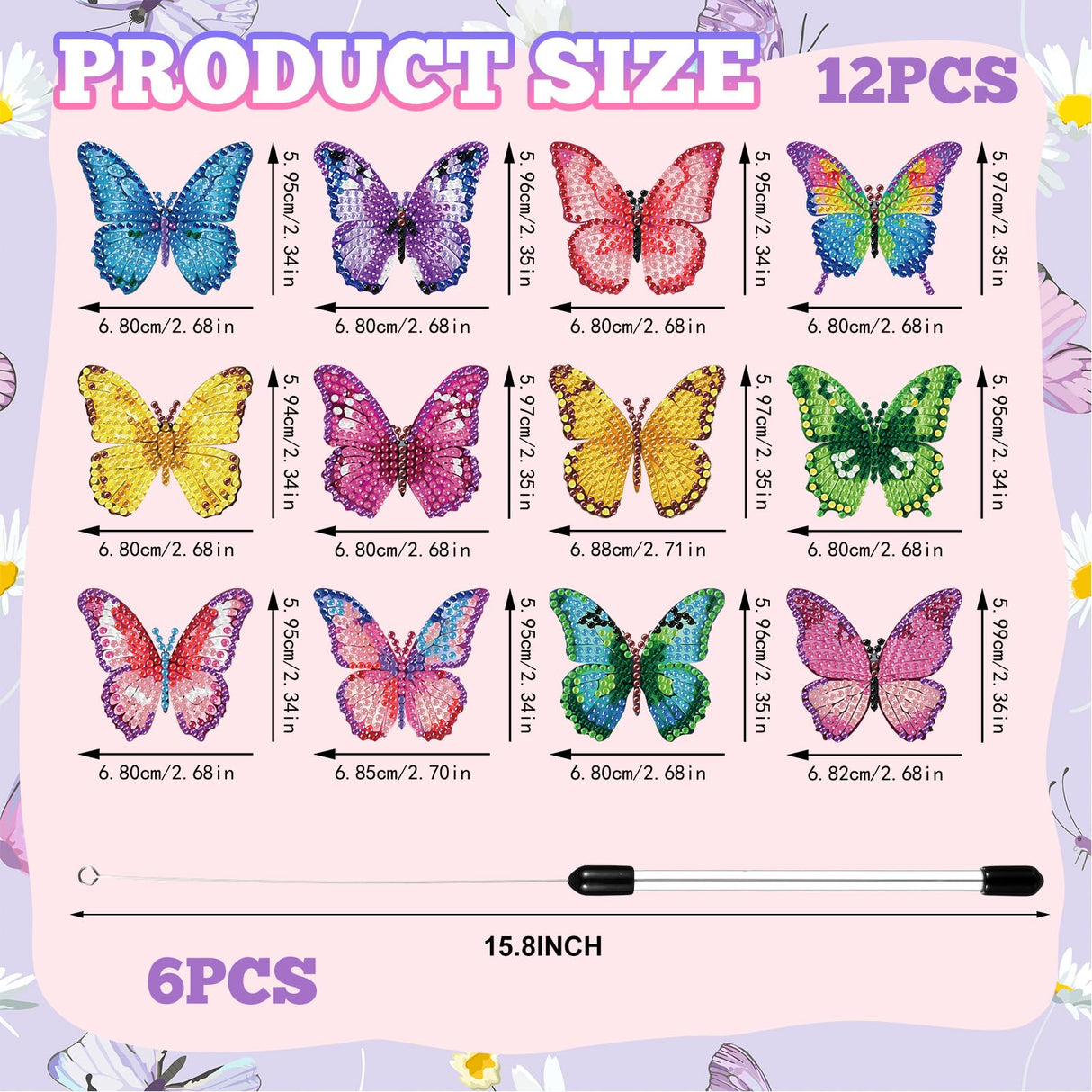 VioraWhite 12 Pcs Halloween Butterfly Diamond Art Kits for Adults Swaying in The Wind Butterfly Diamond Painting Glow in The Dark Iron Stakes Art Crafts for Beginners Garden Home Decoration VioraWhite