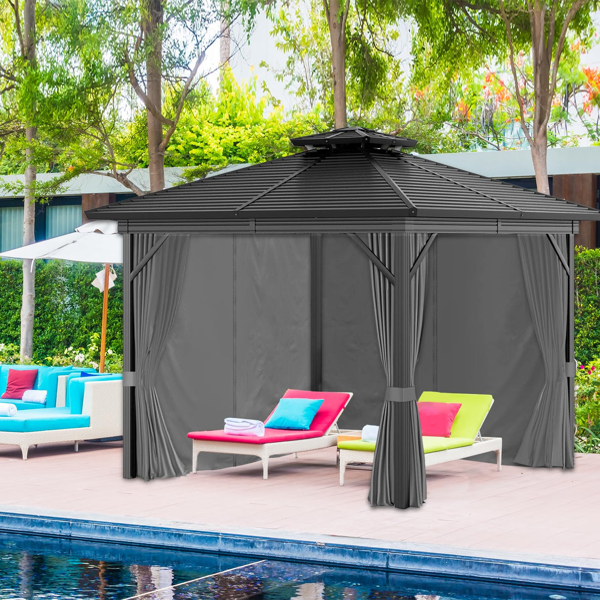 10'x12' Privacy Gazebo Curtains Outdoor Waterproof, 4-Panels Sidewall Curtains Universal Replacement with Zipper for Patio, Backyard, Garden (Only Curtains, Grey) Mogtuo