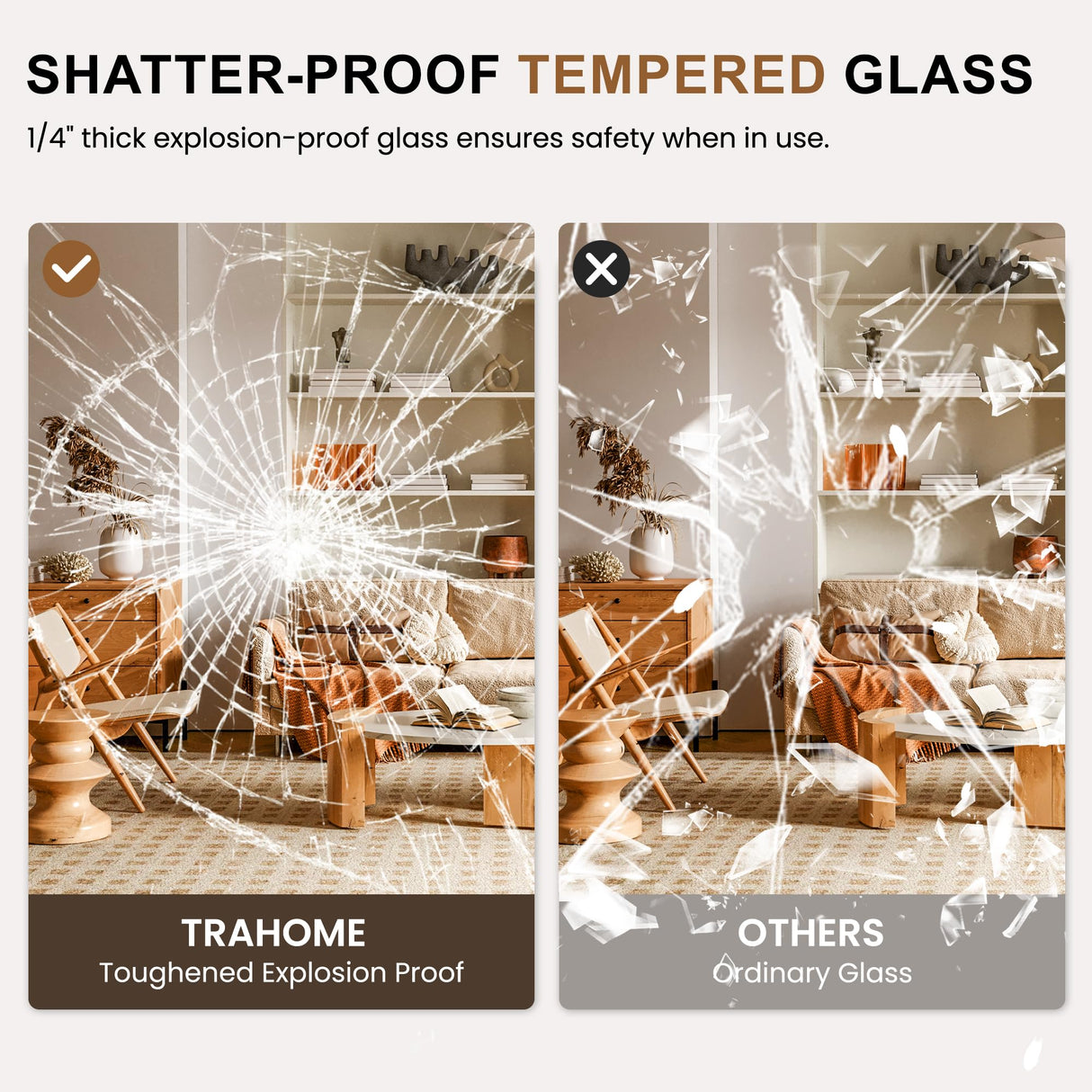 Bathroom Mirror for Wall with Wooden Frame, 36"x24" Rustic Farmhouse Vanity Mirror with Solid Wood Frame, Rectangular Wall-Mounted Mirror for Bathroom, Living Room, or Entryway TRAHOME