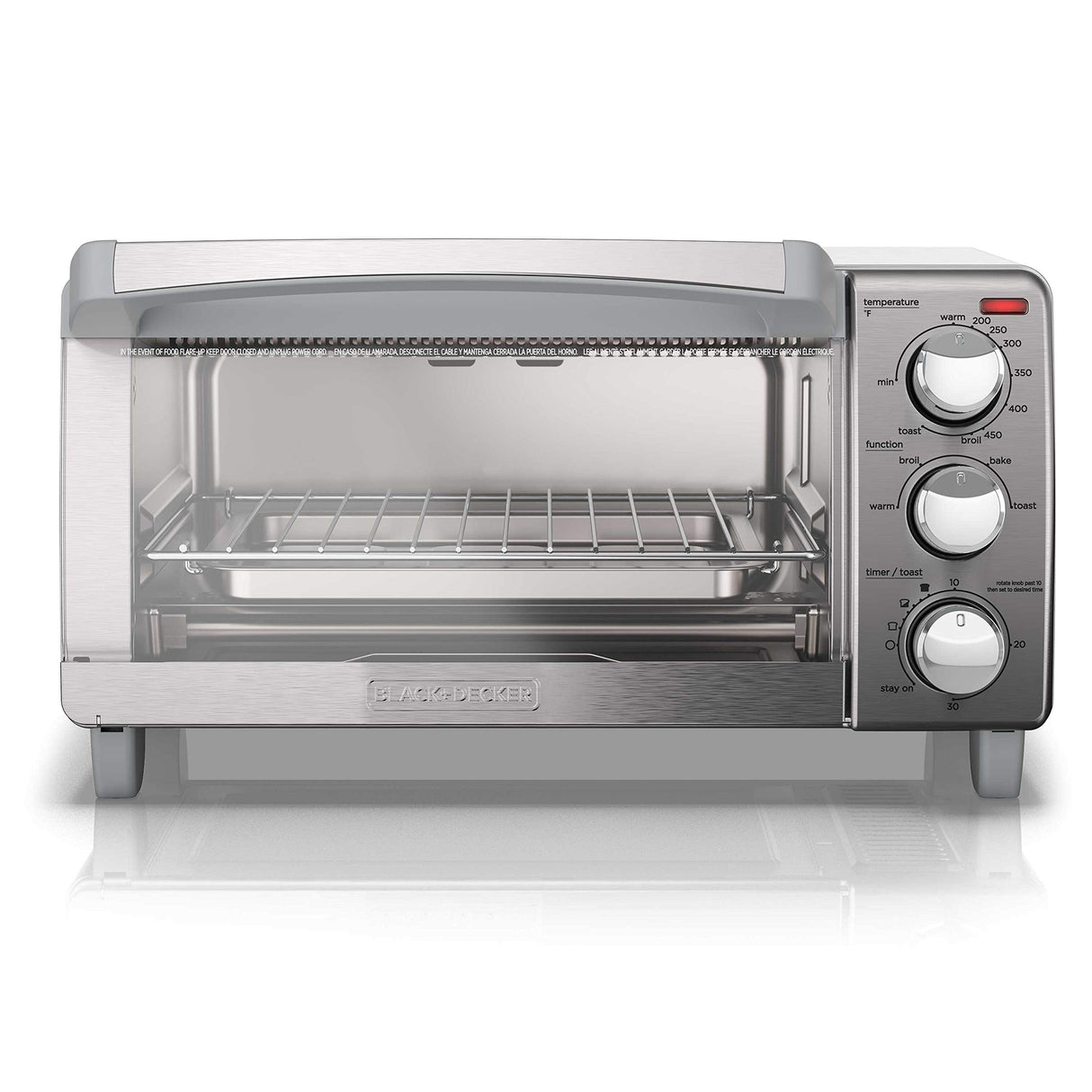 BLACK+DECKER 4-Slice Toaster Oven, TO1745SSG-1A, Even Toast, 4 Cooking Functions Bake, Broil, Toast and Keep Warm, Removable Crumb Tray, Timer BLACK+DECKER
